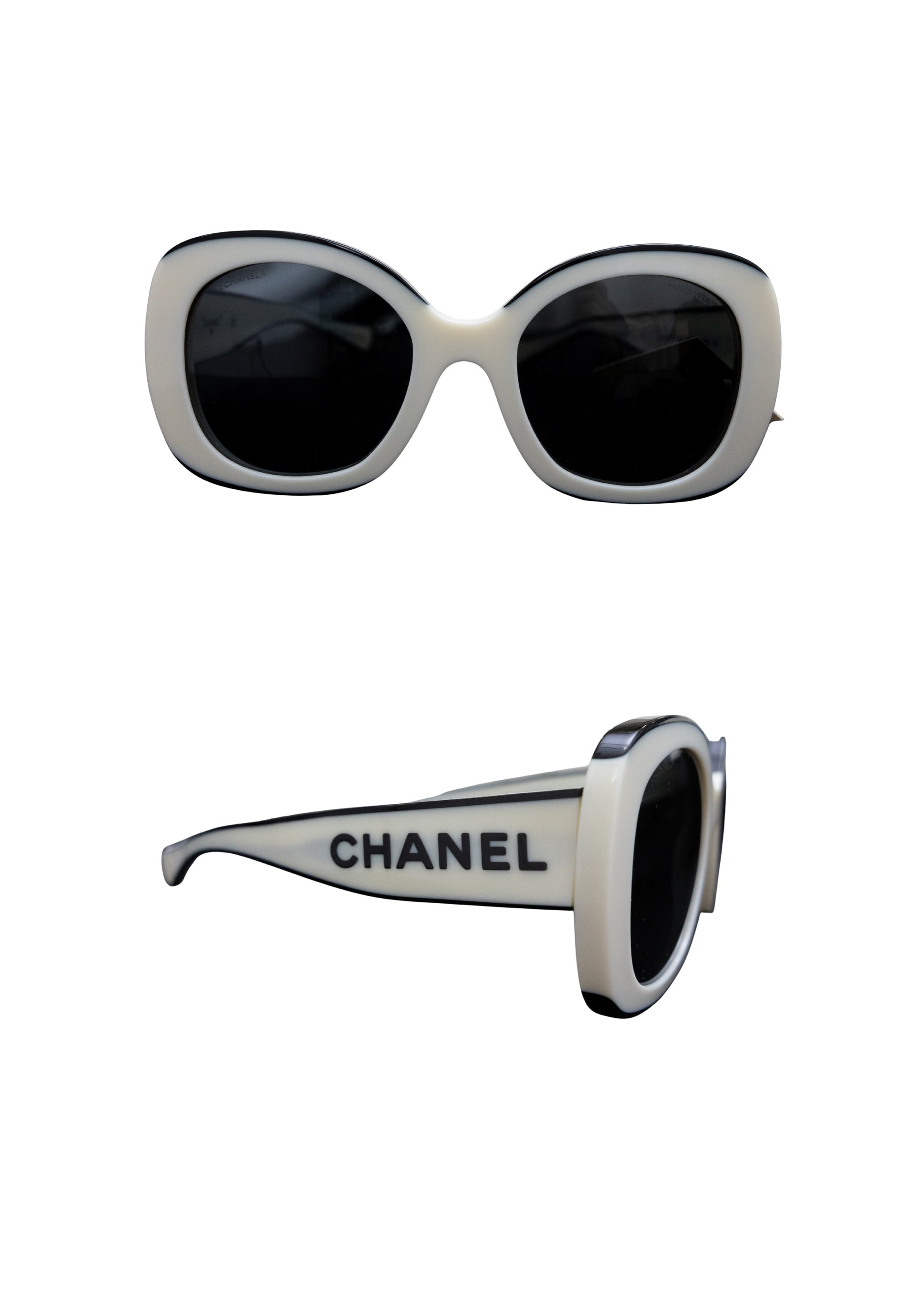 Chanel Logo Side Design White Sunglasses
