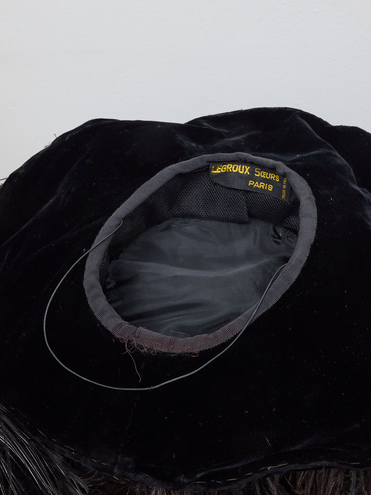Legroux Soeurs Paris Vintage Black Velvet Feathered Hat -