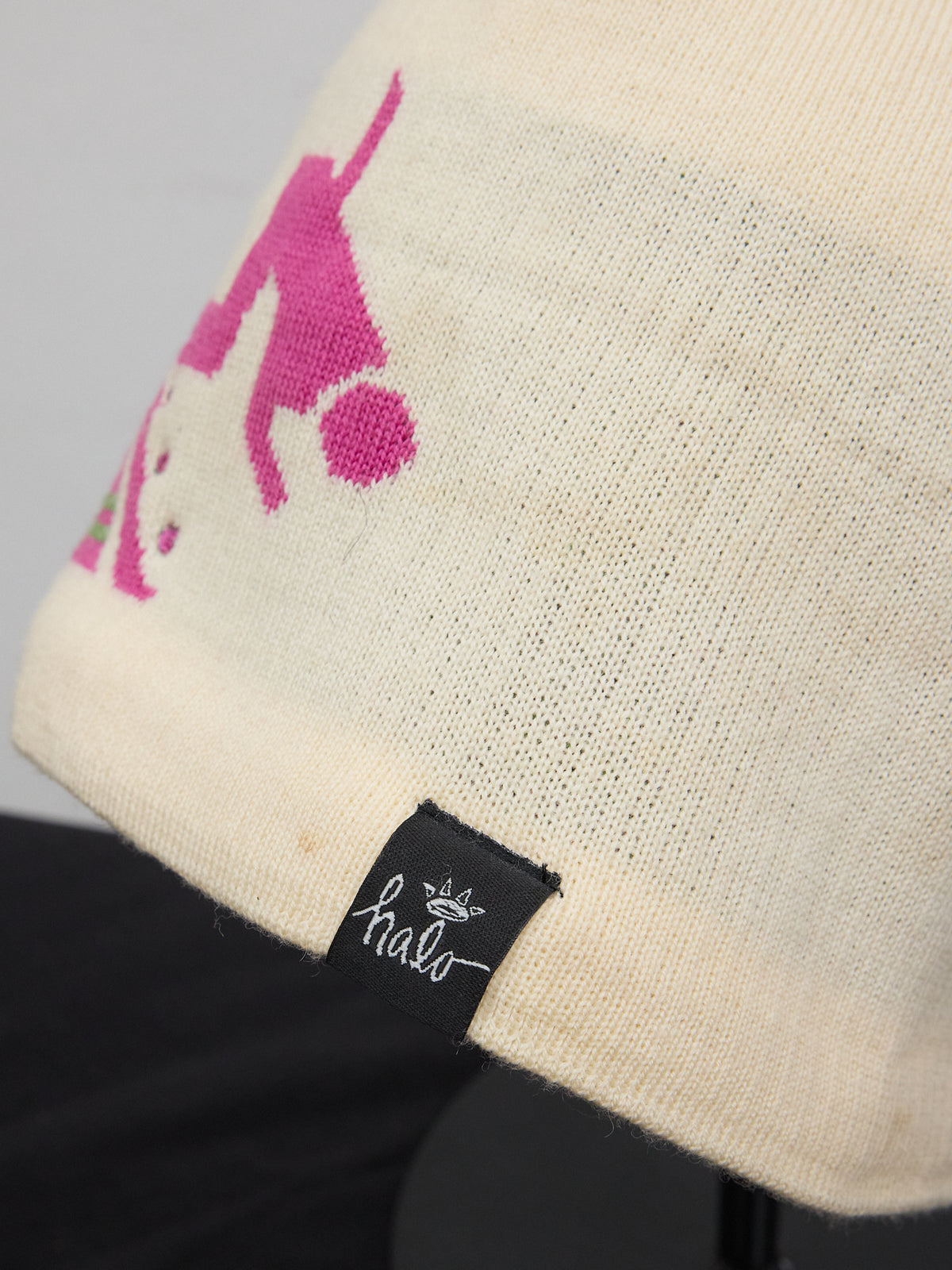 Halo Cream Pom-pom Beanie with Rhinestones