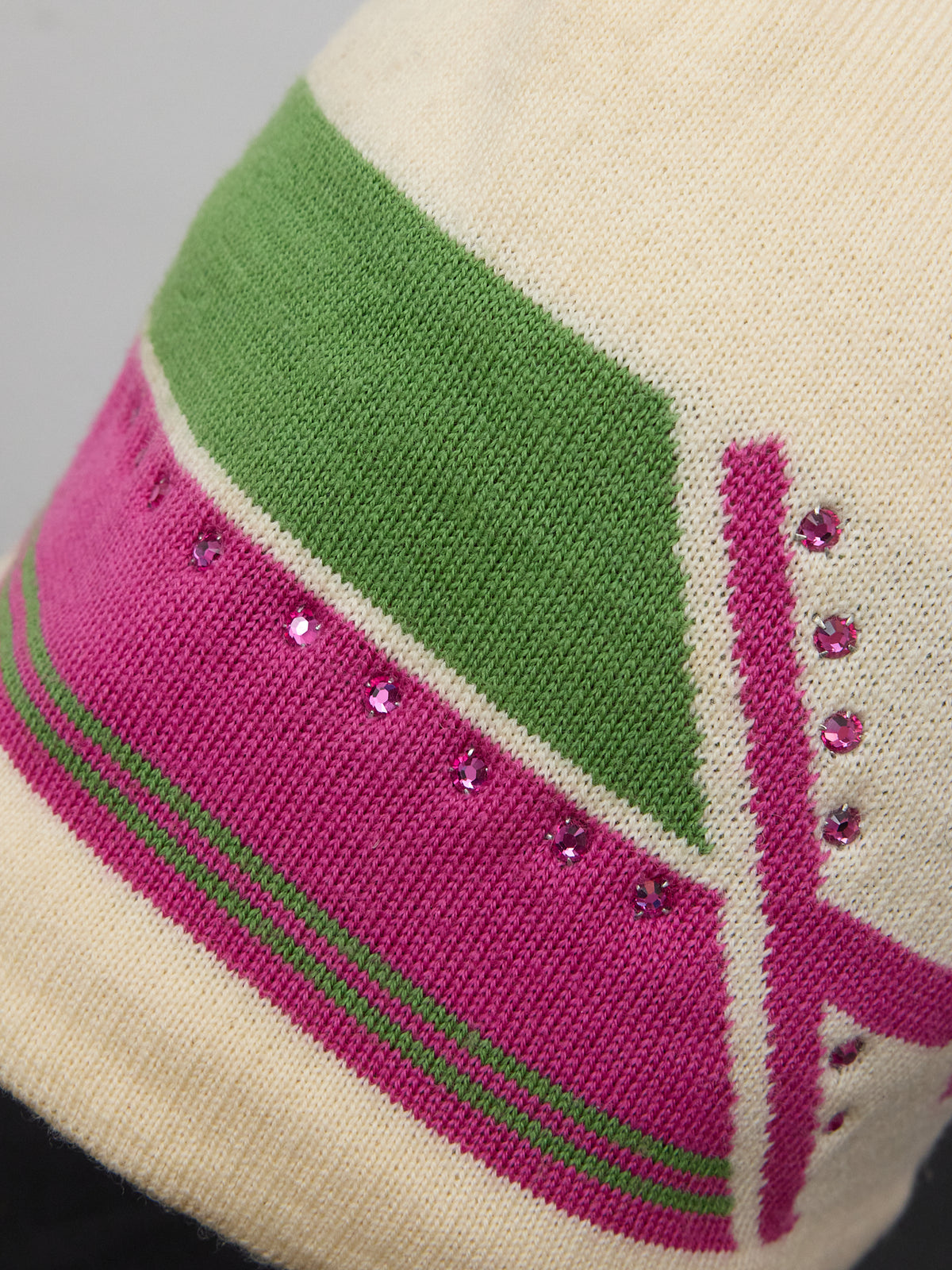Halo Cream Pom-pom Beanie with Rhinestones