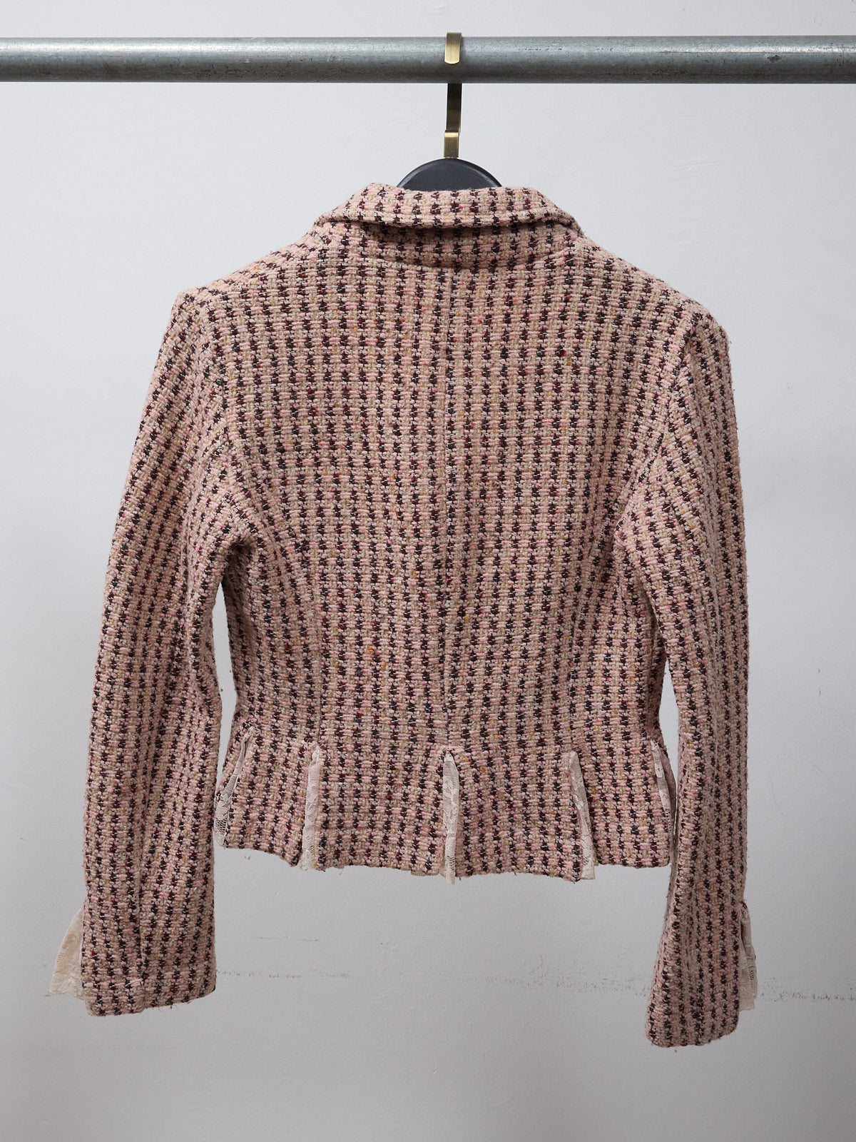 Vintage Euro Pink Tweed Tailored Jacket with Lace Cuffs -