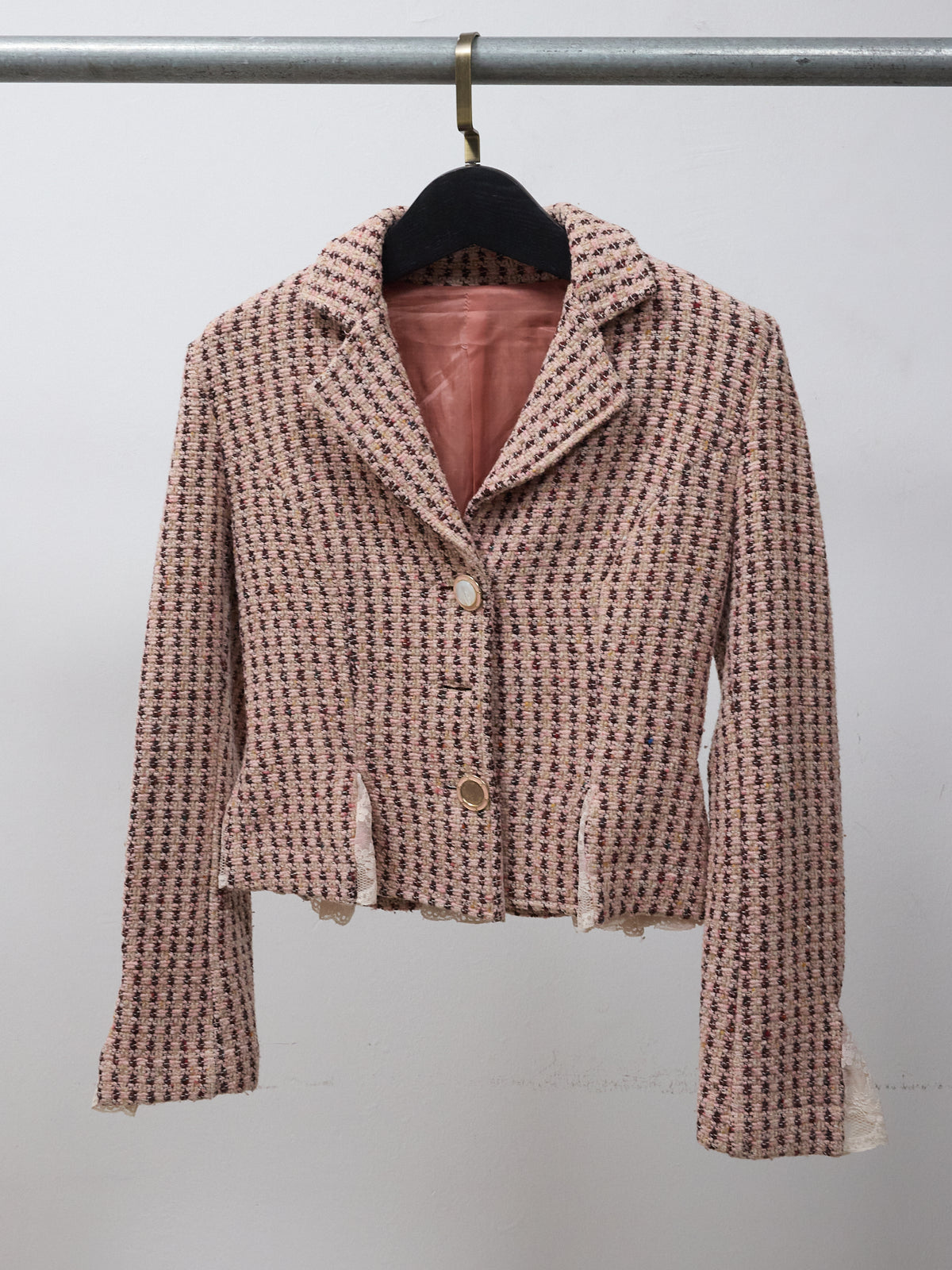 Vintage Euro Pink Tweed Tailored Jacket with Lace Cuffs -