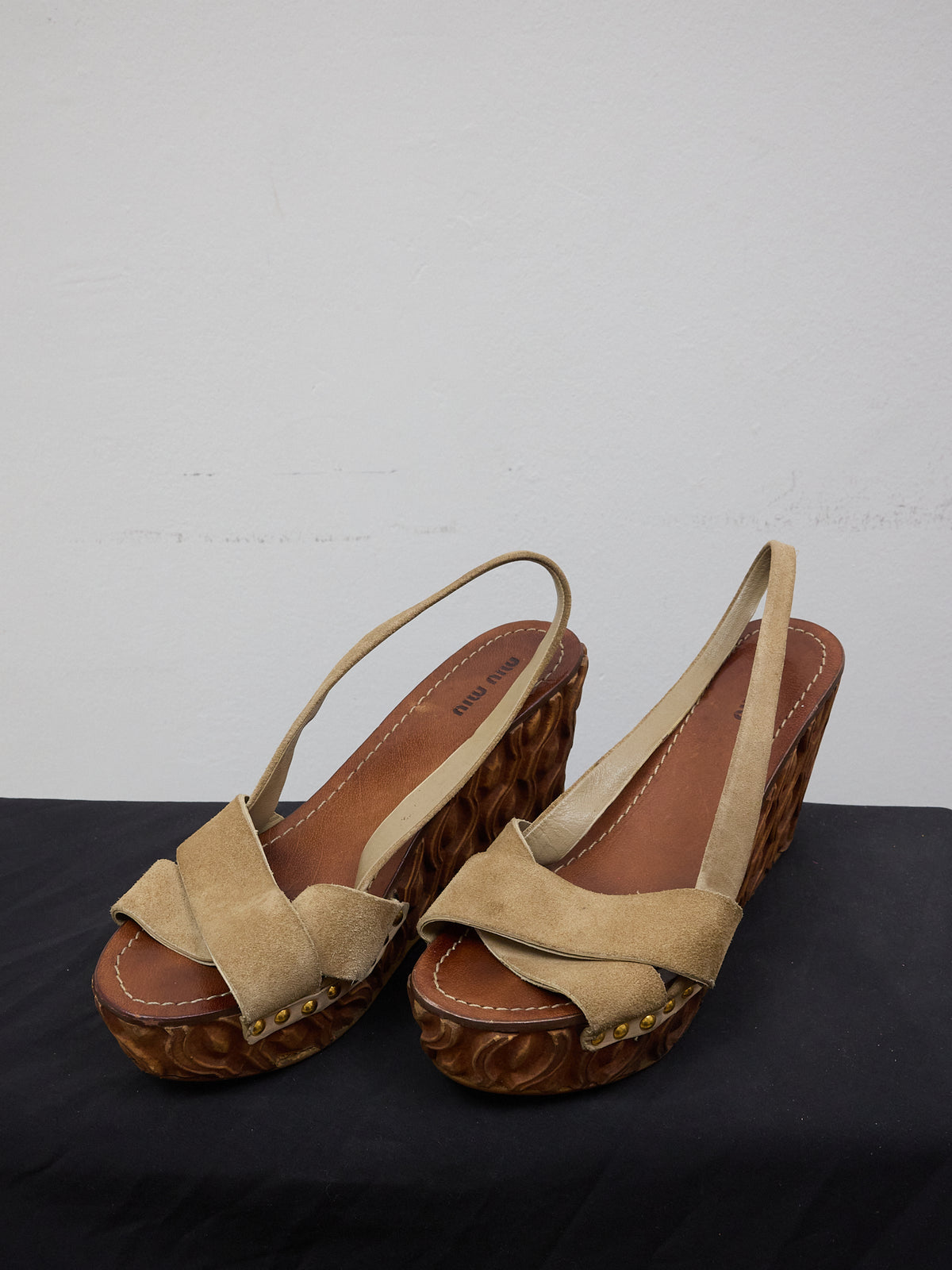 Miu Miu Wood Platform Wedge Heel