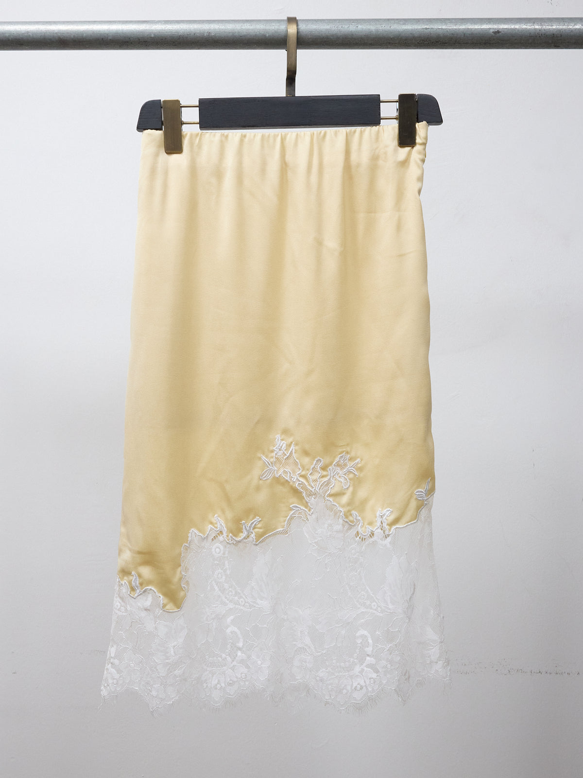 Edit by Nine Yellow Satin with Floral Lace Hem Skirt -