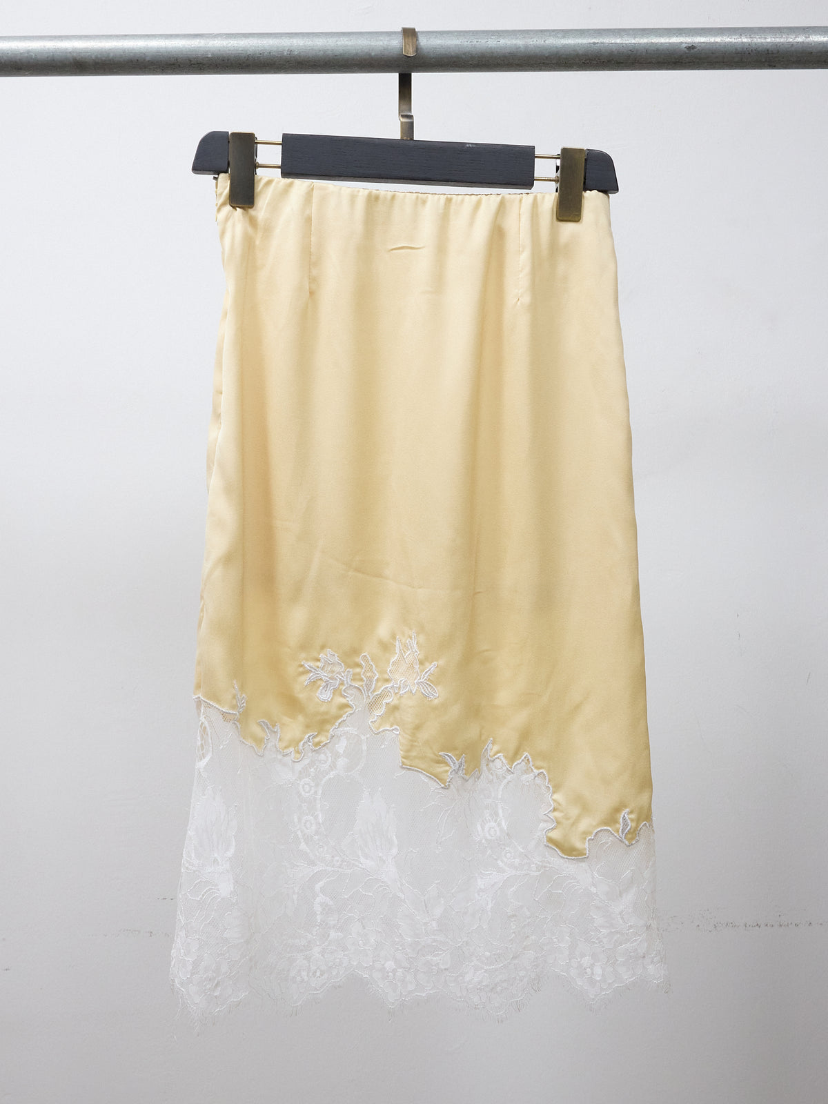 Edit by Nine Yellow Satin with Floral Lace Hem Skirt -