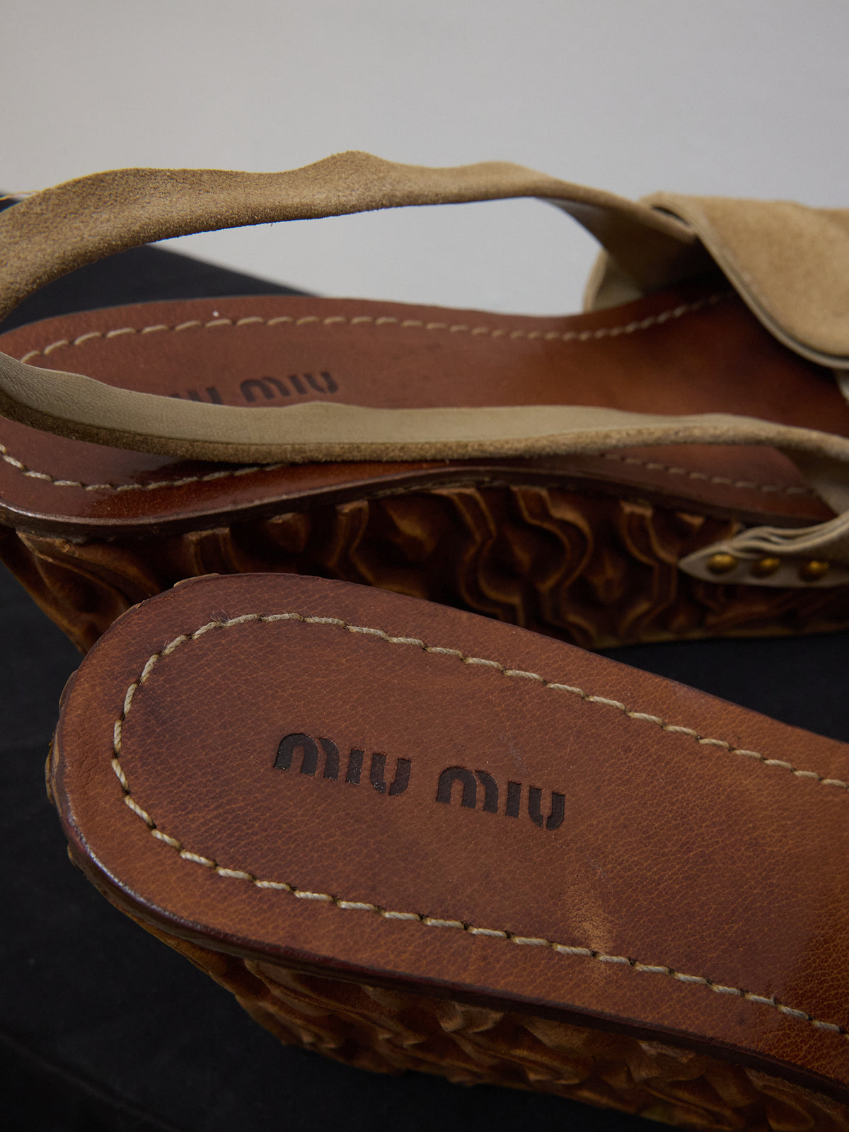Miu Miu Wood Platform Wedge Heel