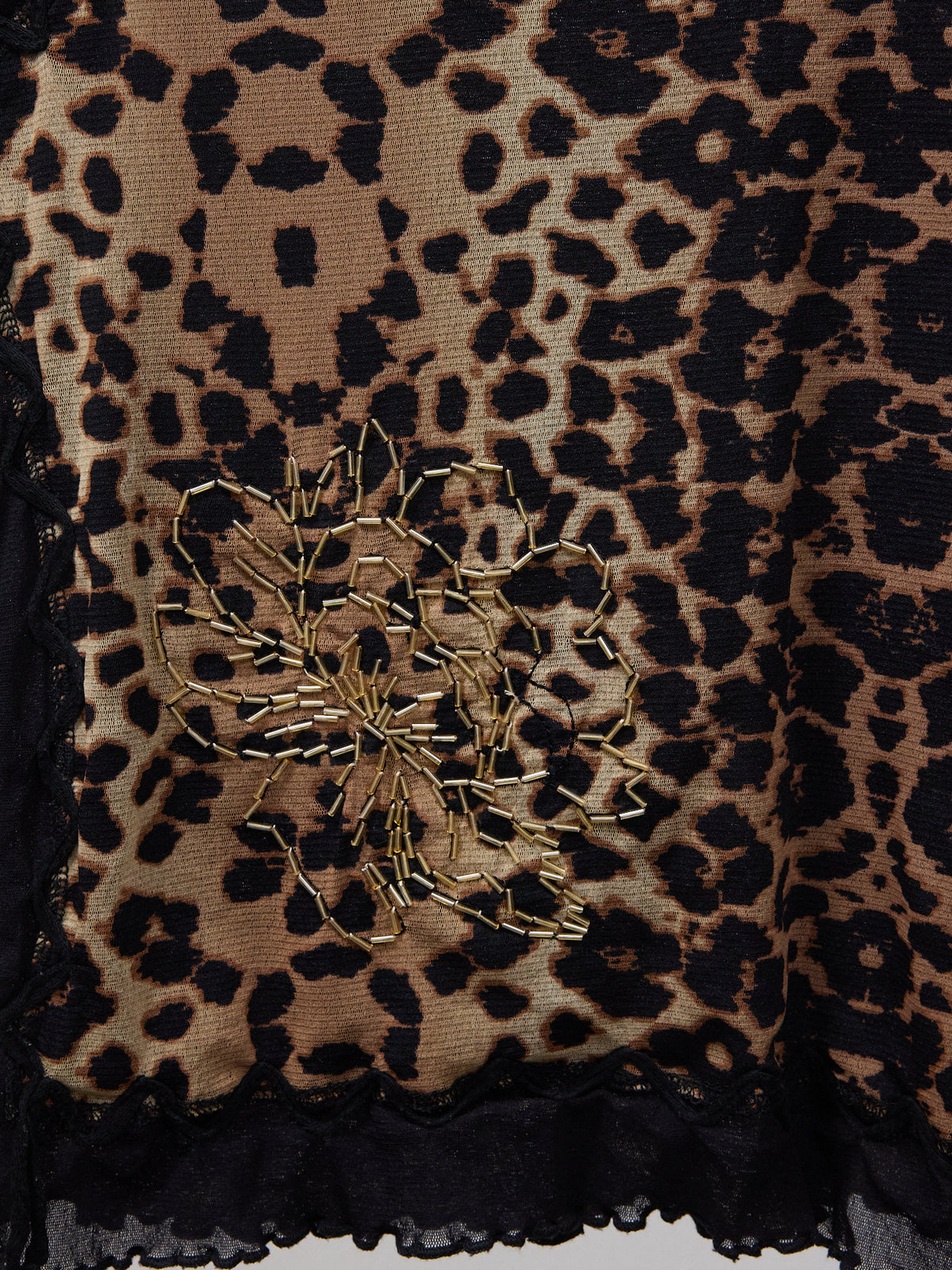 Biba Leopard Print Mesh Top with Flower Embroidery -