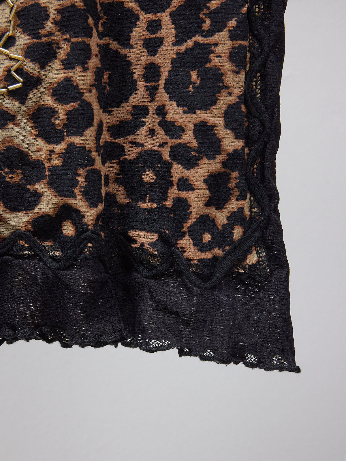 Biba Leopard Print Mesh Top with Flower Embroidery -
