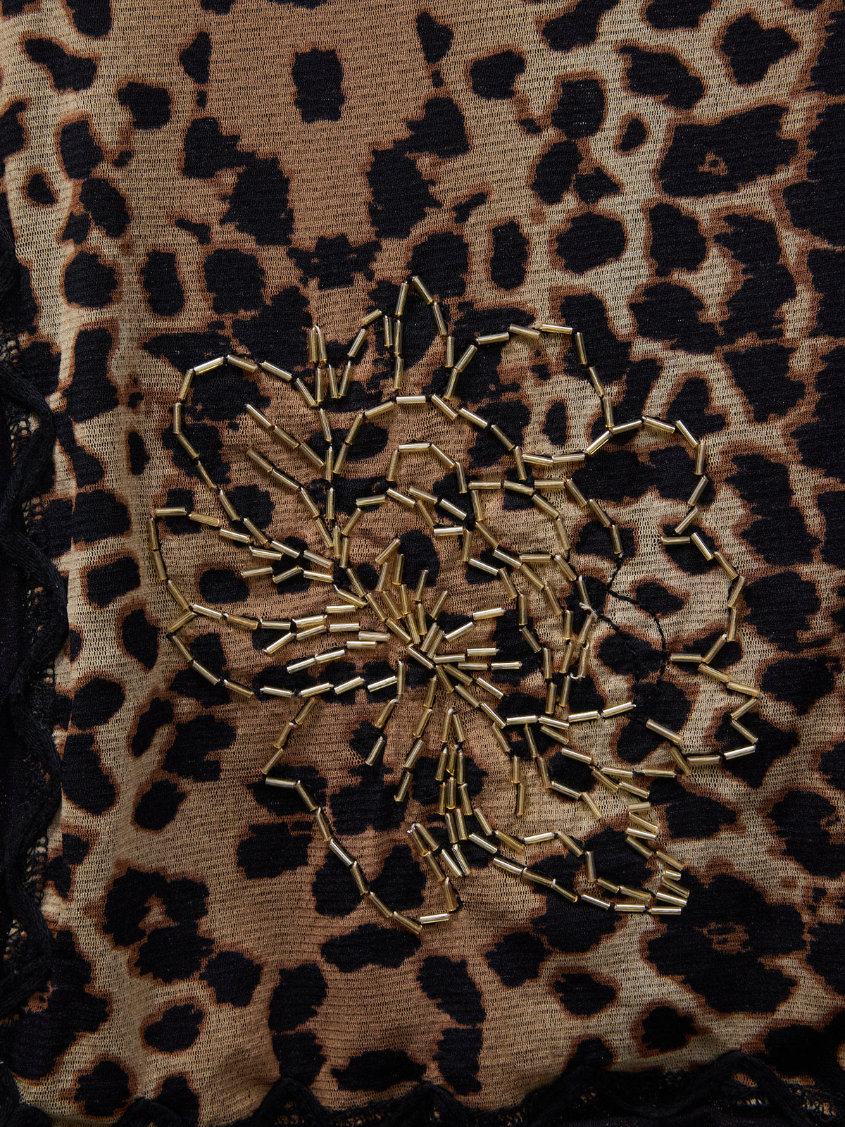 Biba Leopard Print Mesh Top with Flower Embroidery -