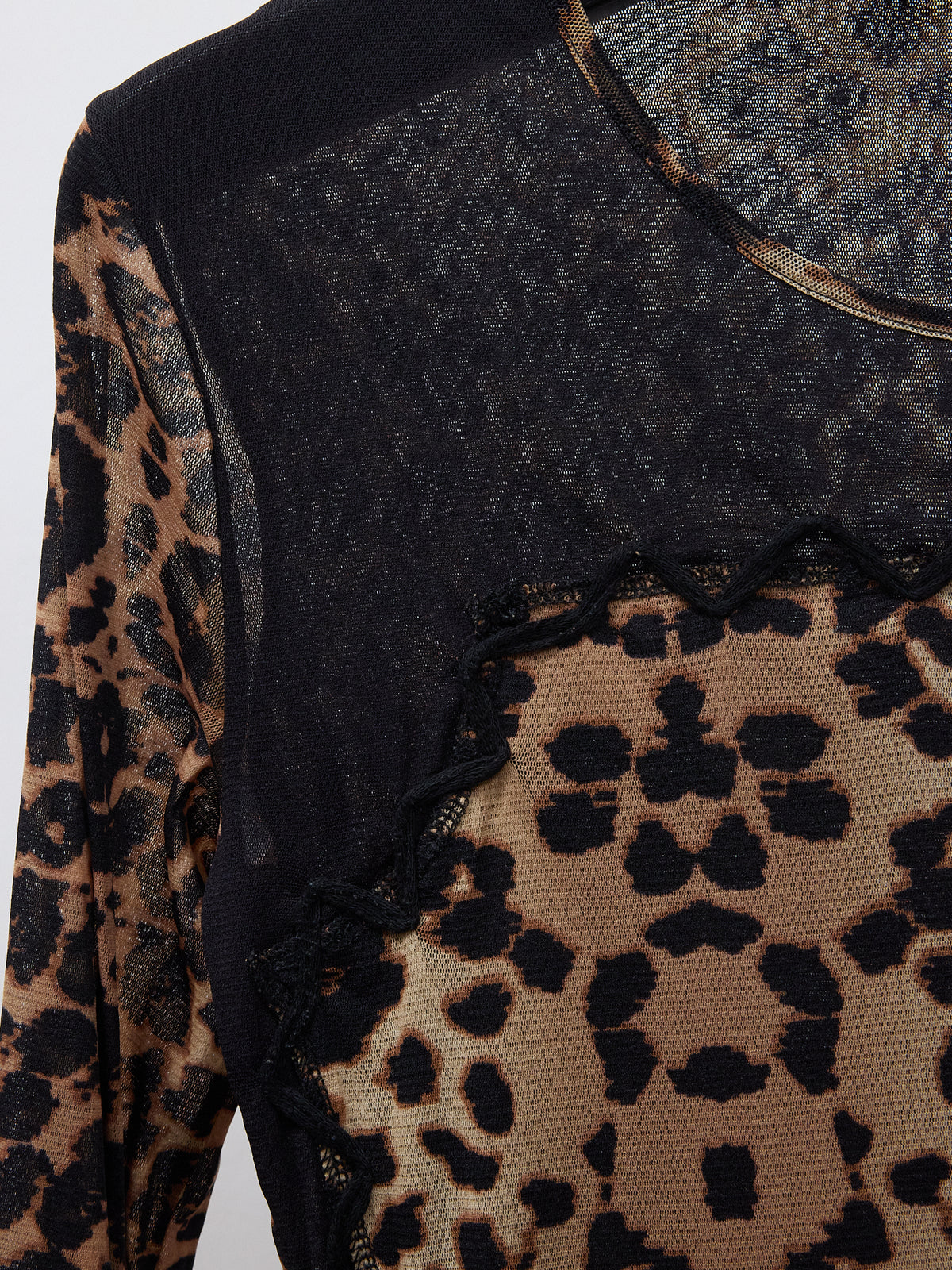 Biba Leopard Print Mesh Top with Flower Embroidery -