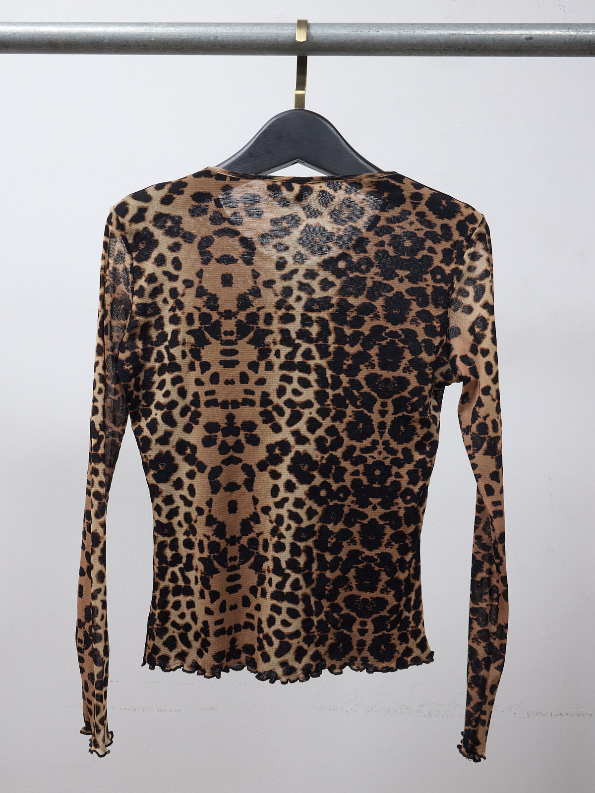 Biba Leopard Print Mesh Top with Flower Embroidery -