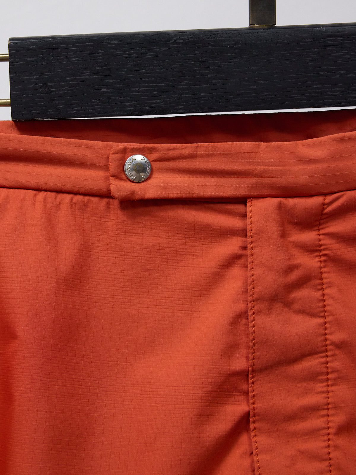 Vintage Men's Prada Swim Shorts with Red Tab Pocket