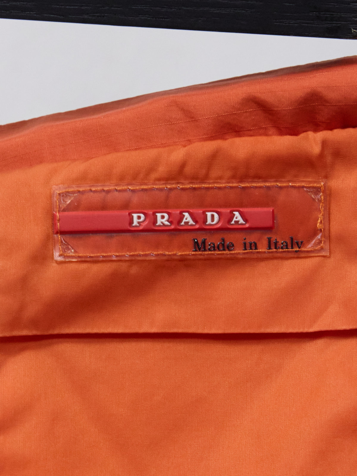 Vintage Men's Prada Swim Shorts with Red Tab Pocket