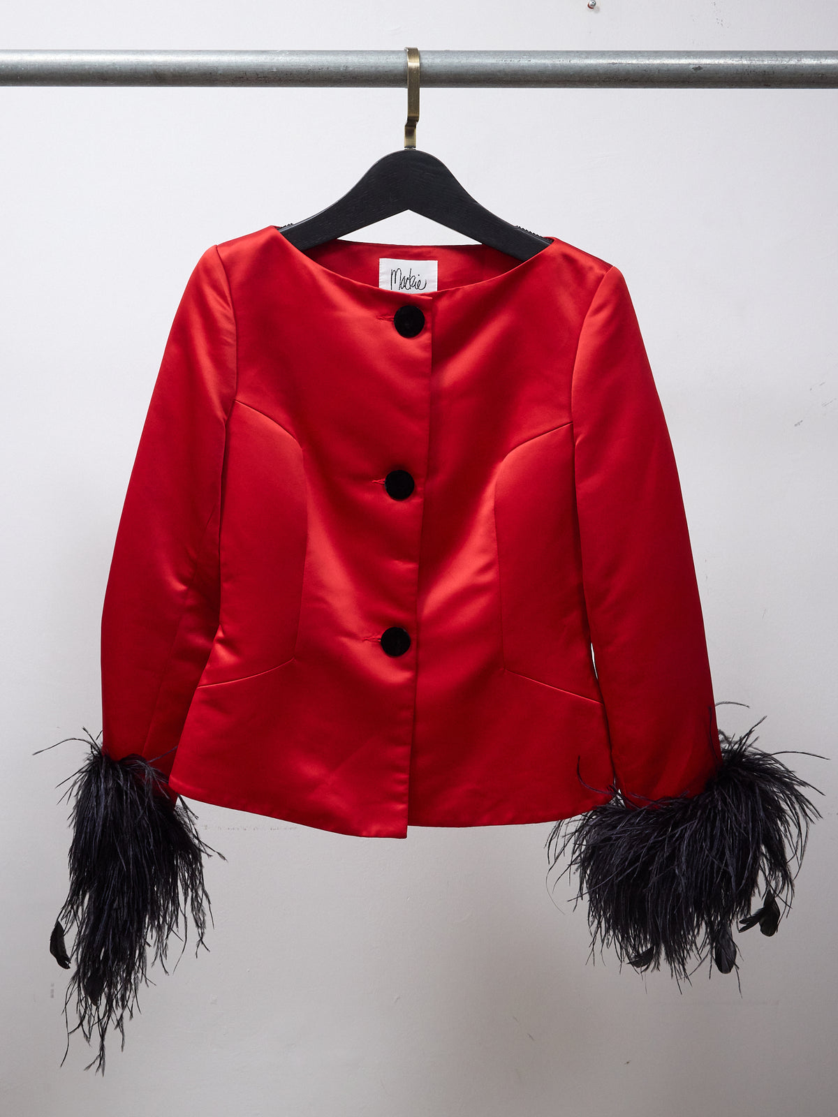 Vintage Bob Mackie Studio Ostrich Trim Satin Suit