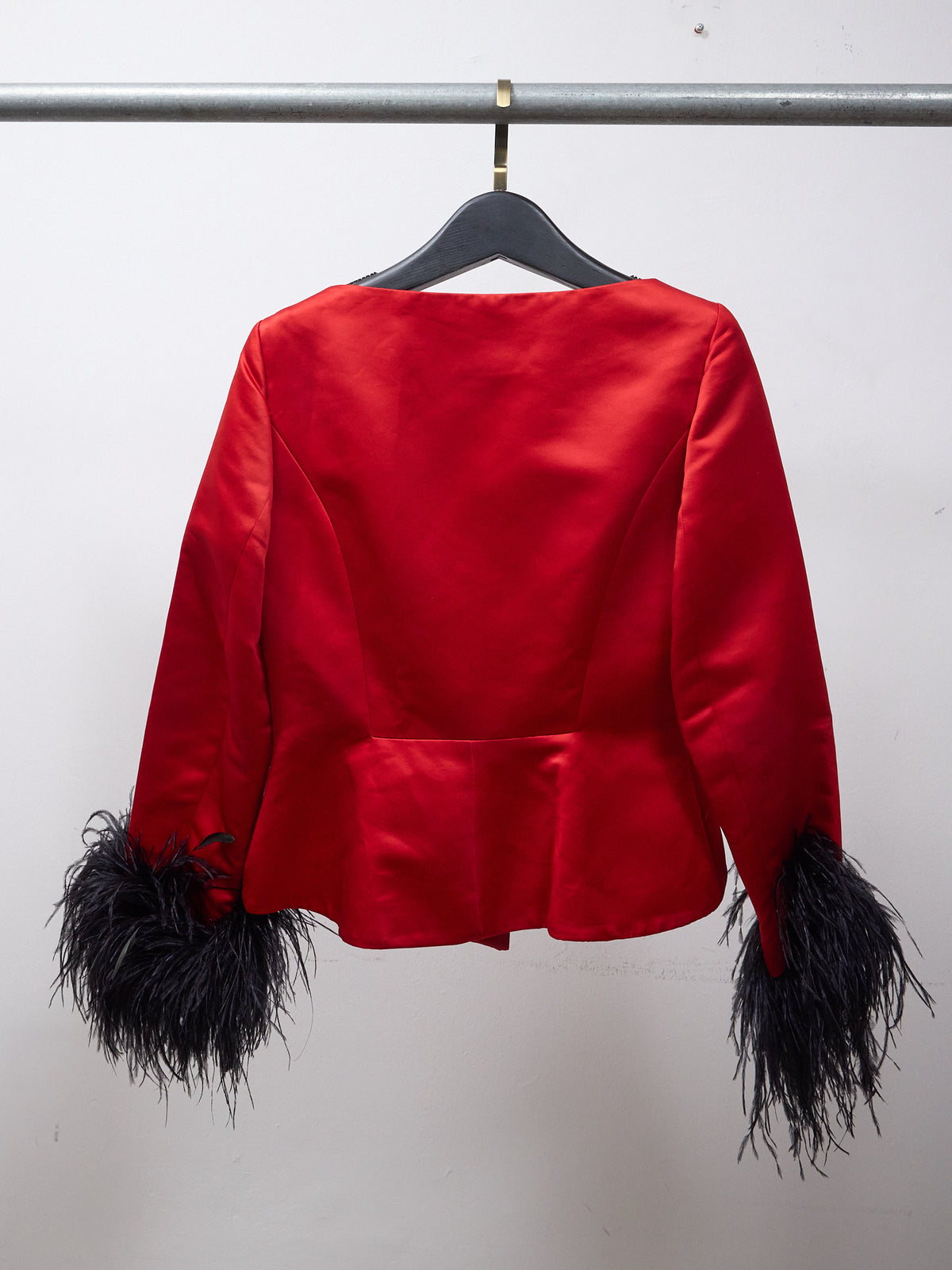 Vintage Bob Mackie Studio Ostrich Trim Satin Suit