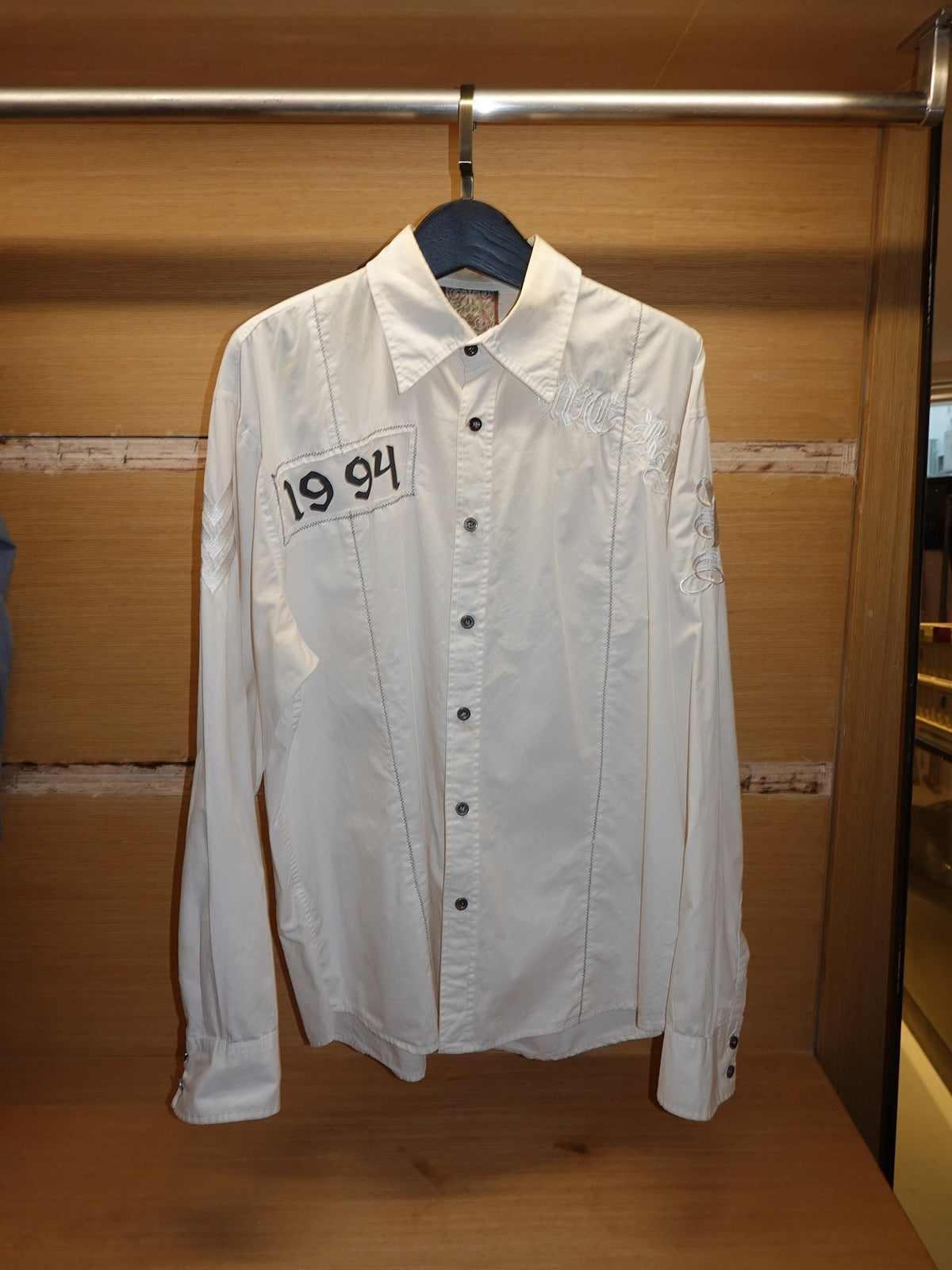 Roar Embroidered Gothic "Stone Rose Renegade" White Button-up LS Shirt