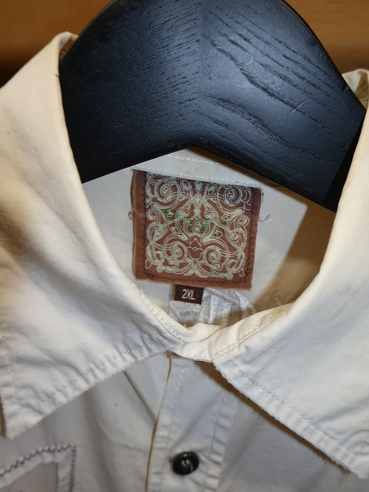 Roar Embroidered Gothic "Stone Rose Renegade" White Button-up LS Shirt