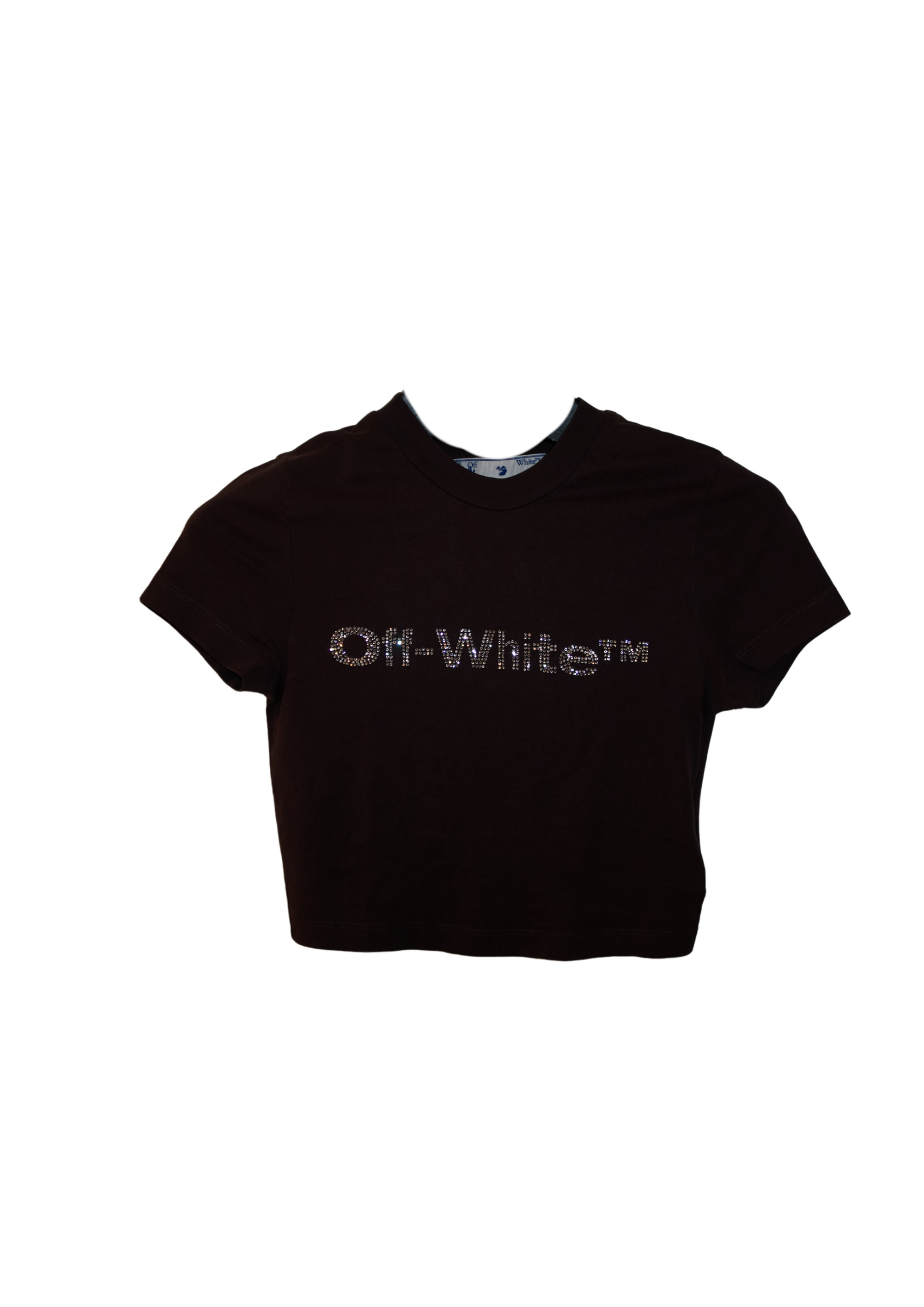 Off-White Rhinestone Grey Logo Crop Tee