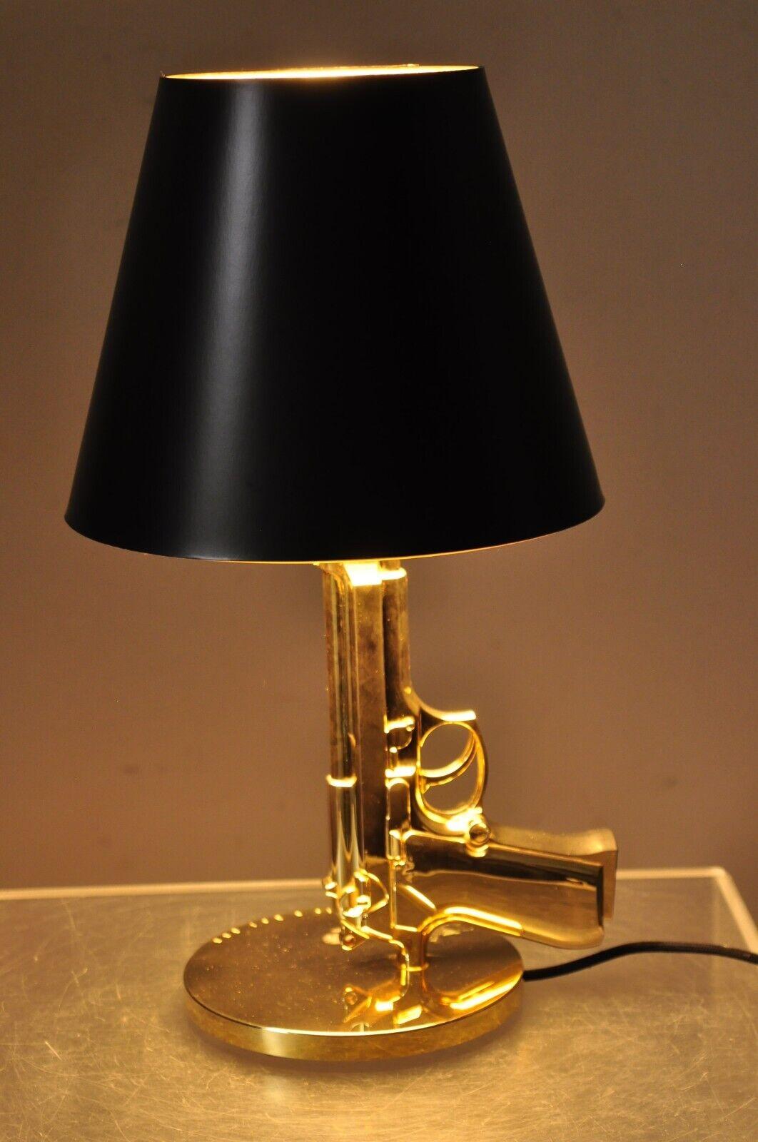 Phillipe Starck "Flos with Starck" Gold Bedside Gun Table Lamp with Shade