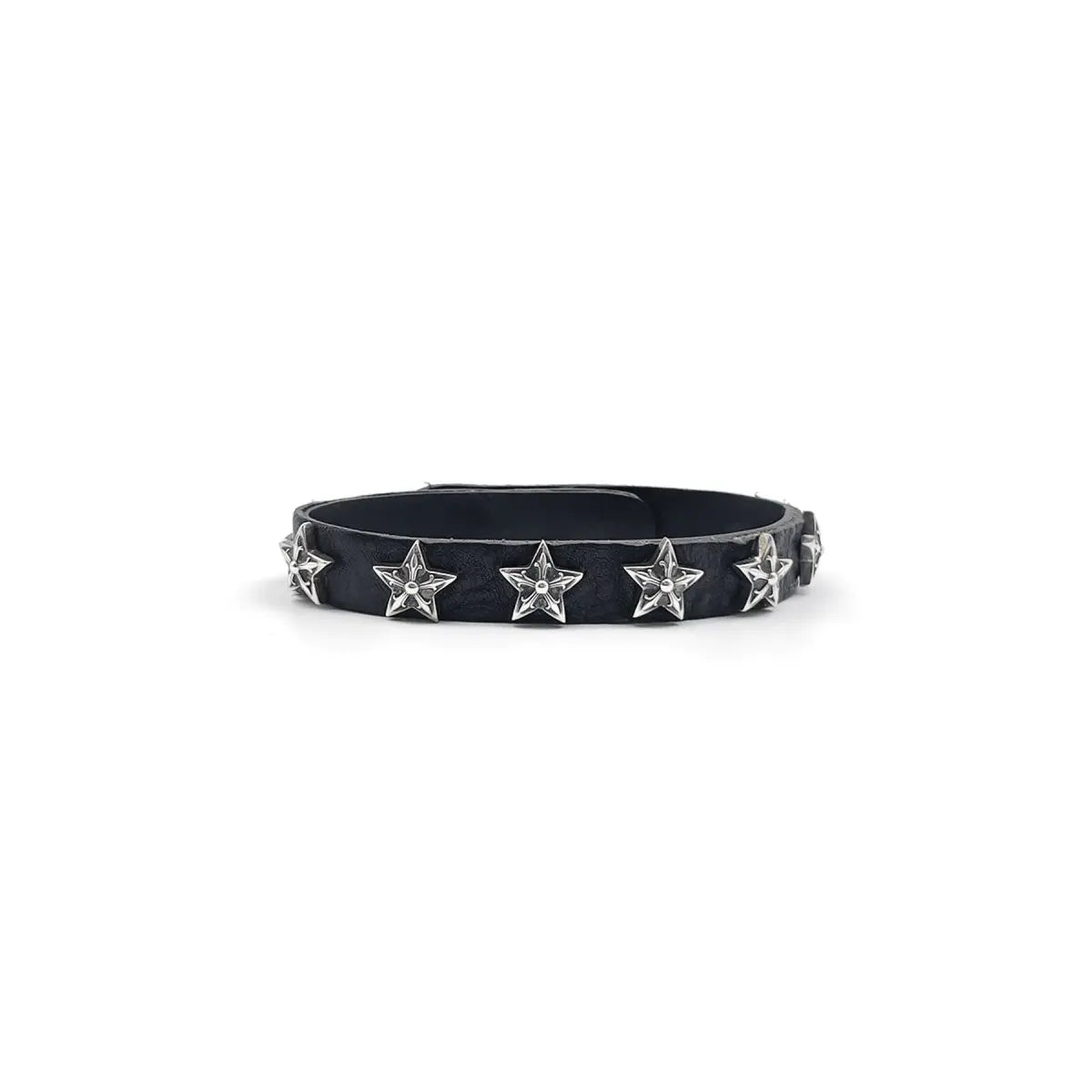 Chrome Hearts 2 BTTN/2 Snap Star Silver Leather Bracelet*