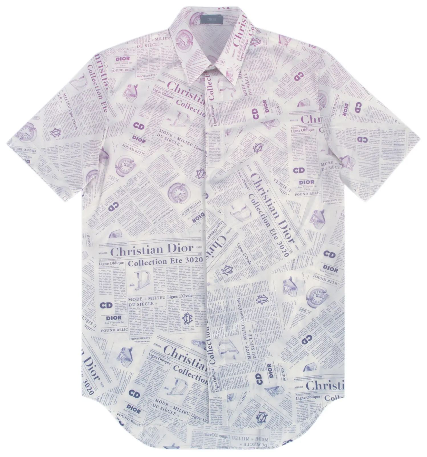 Christian Dior 2020 Daniel Arsham Newspaper Hawaiian Shirt in Purple/White