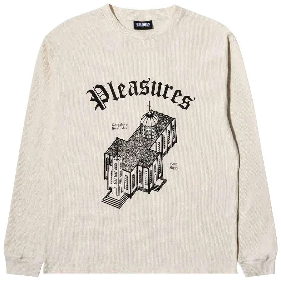Pleasures Glory Waffle Knit Long Sleeve Shirt in Cream