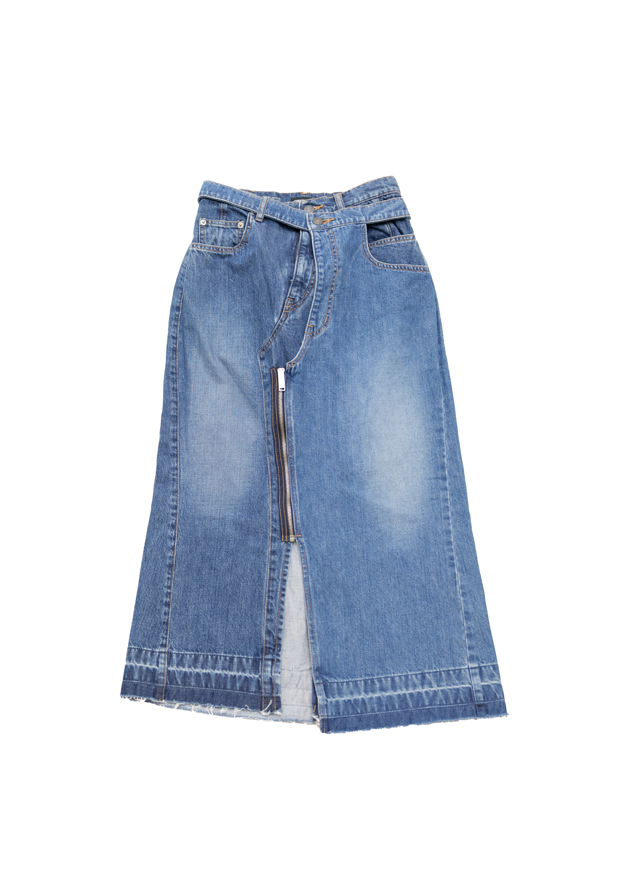 ZIP DETAIL RECONSTRUCTED DENIM SKIRT