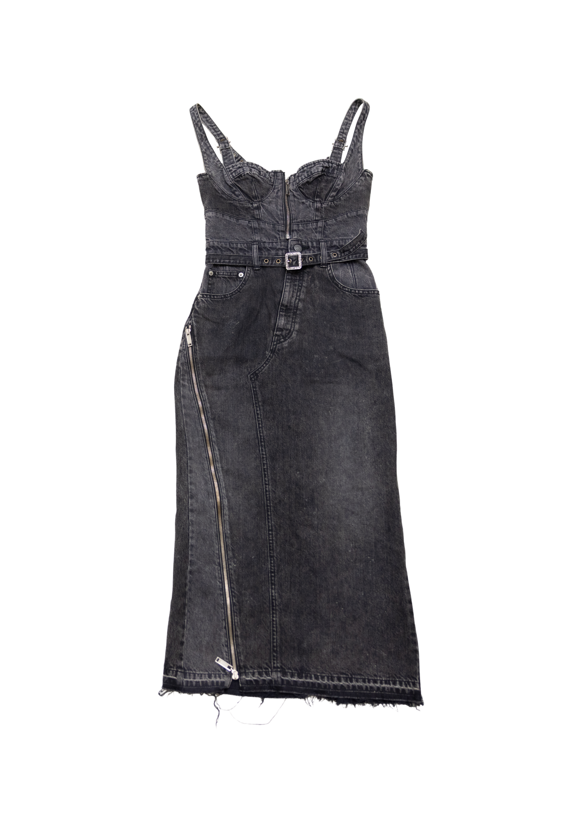 CHRISTIAN DADA ZIP DETAIL BUSTIER DENIM DRESS