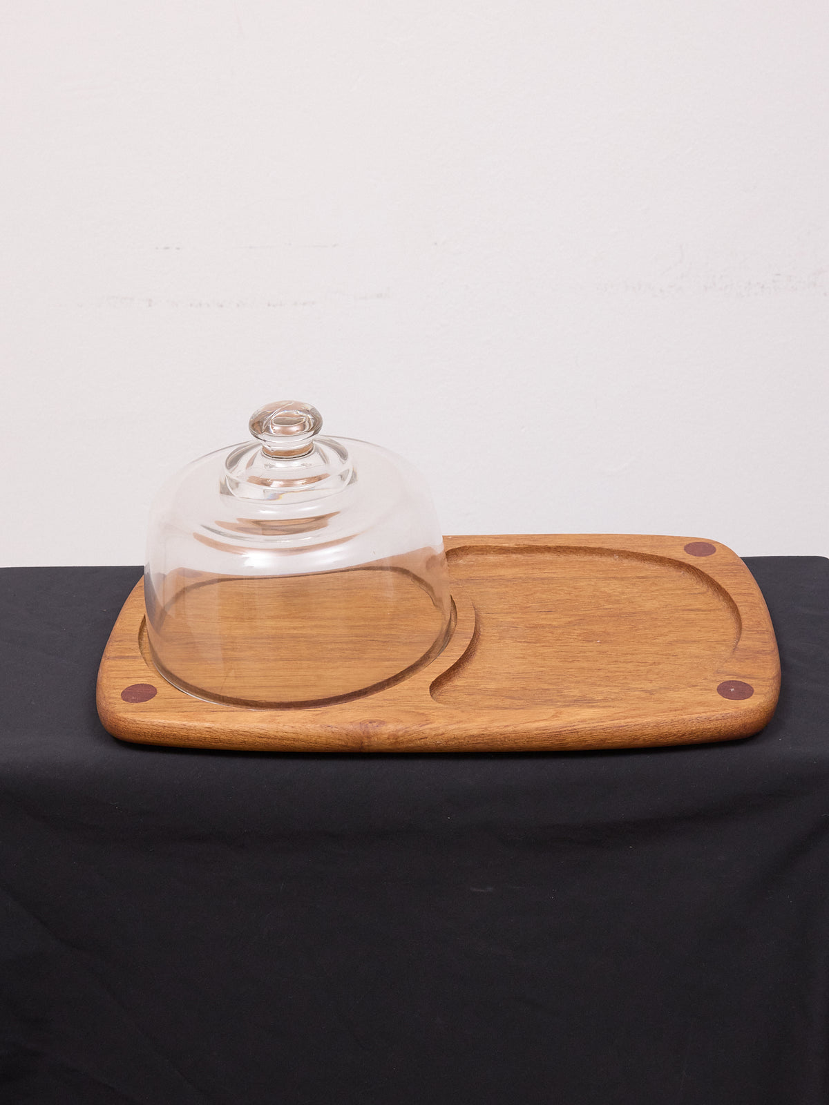 B&M Teak Wood Cheese Board with Glass Cloche Dome