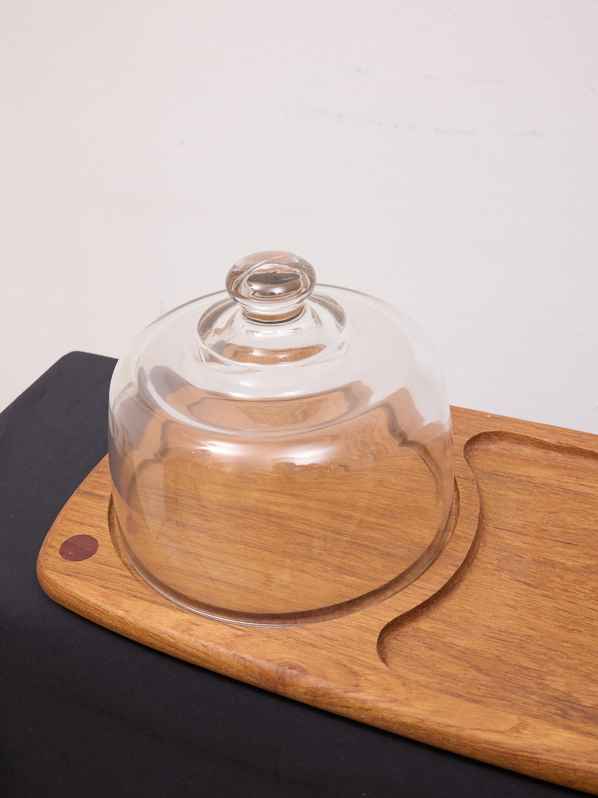 B&M Teak Wood Cheese Board with Glass Cloche Dome