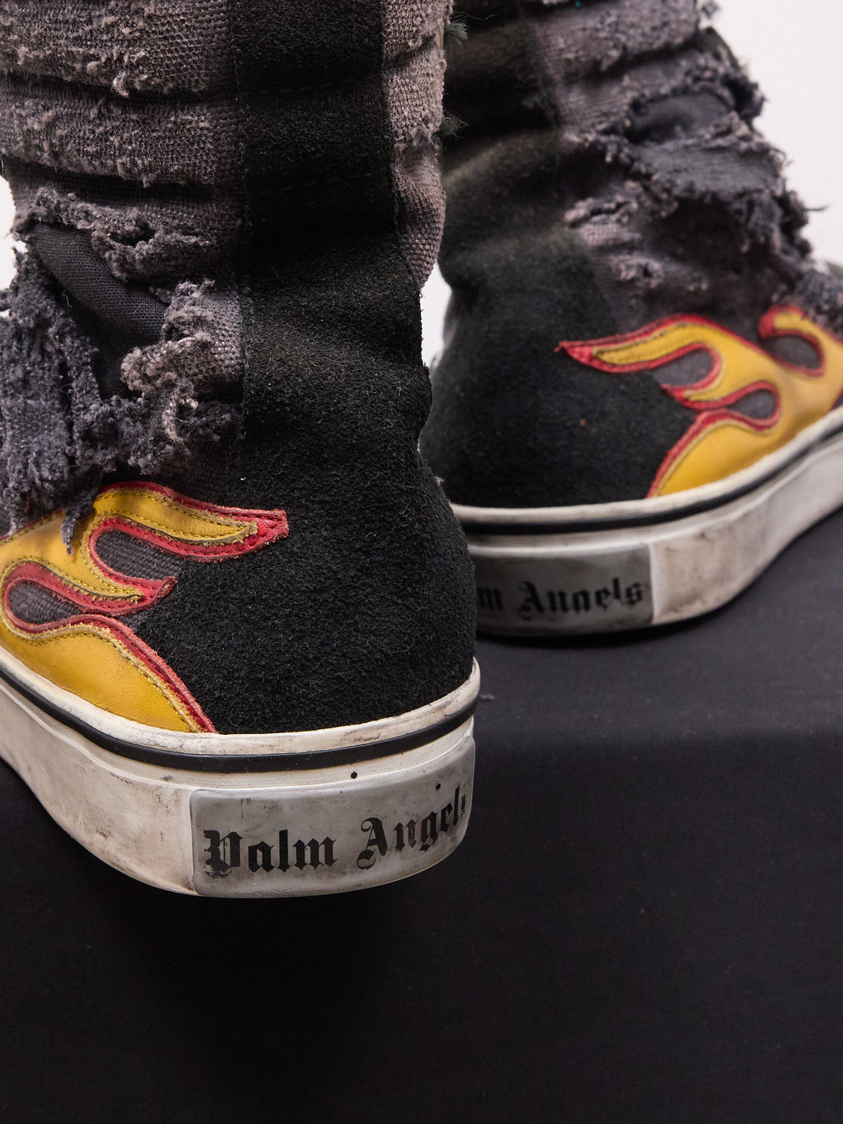 Palm Angels Distressed High-Top Flame Sneakers