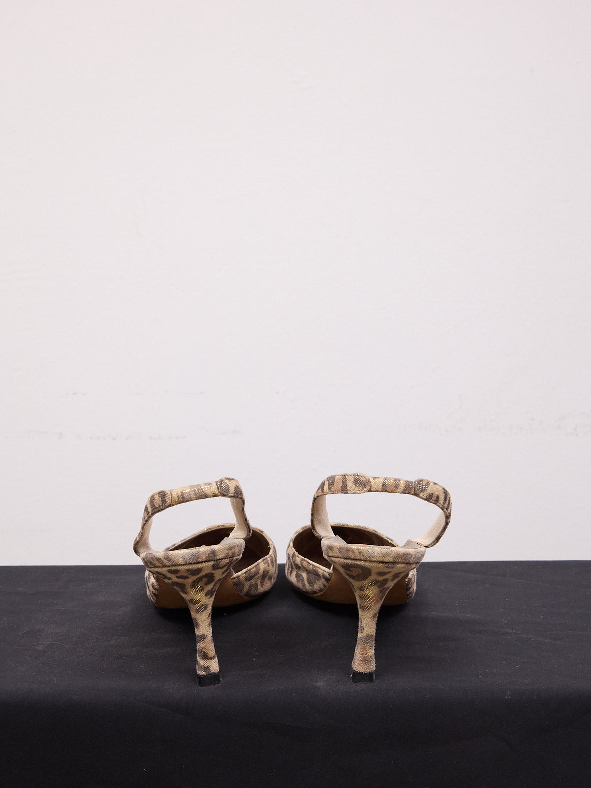 Manolo Blahnik Gold Leopard-print Slingback Heels