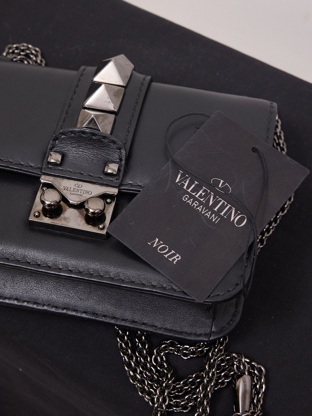 Valentino Garavani Glam Lock Leather Clutch Bag