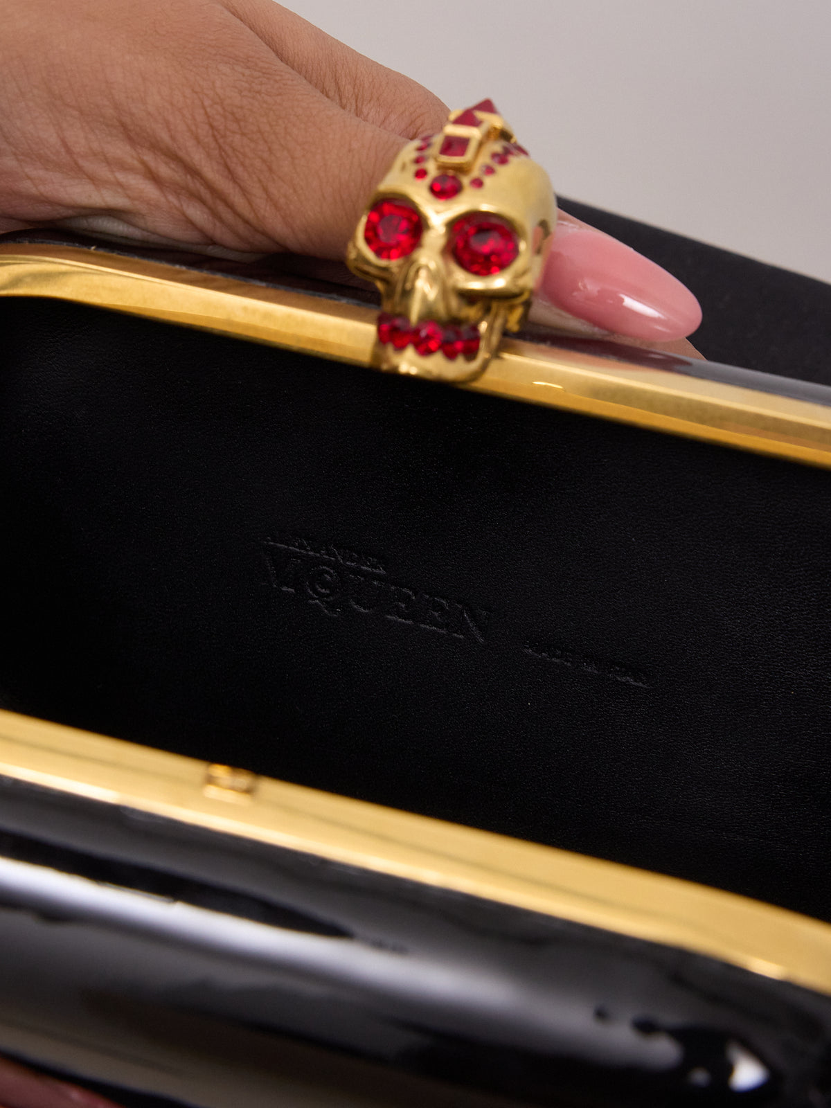 Alexander McQueen Black Patent Leather Skull Box