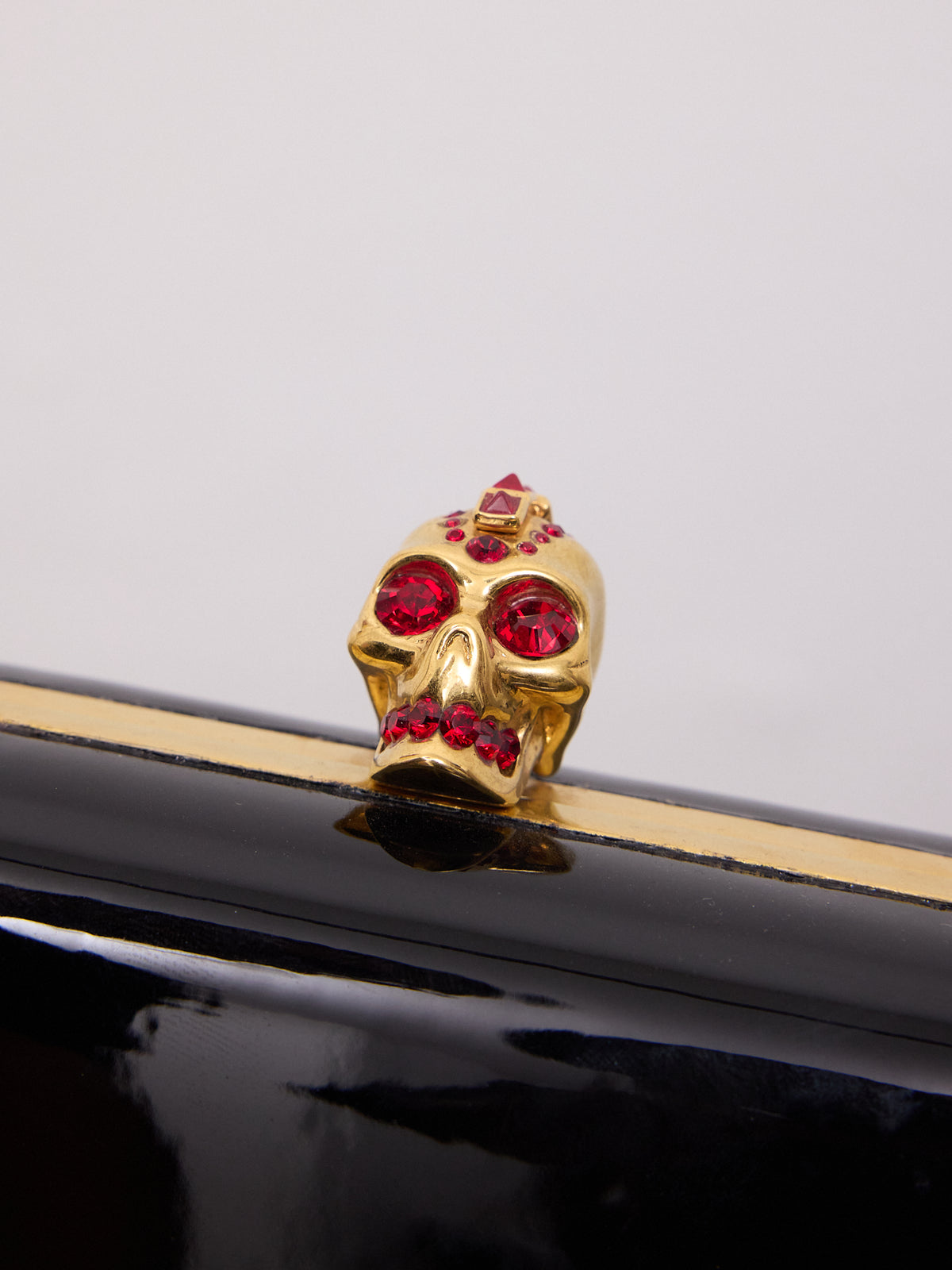 Alexander McQueen Black Patent Leather Skull Box
