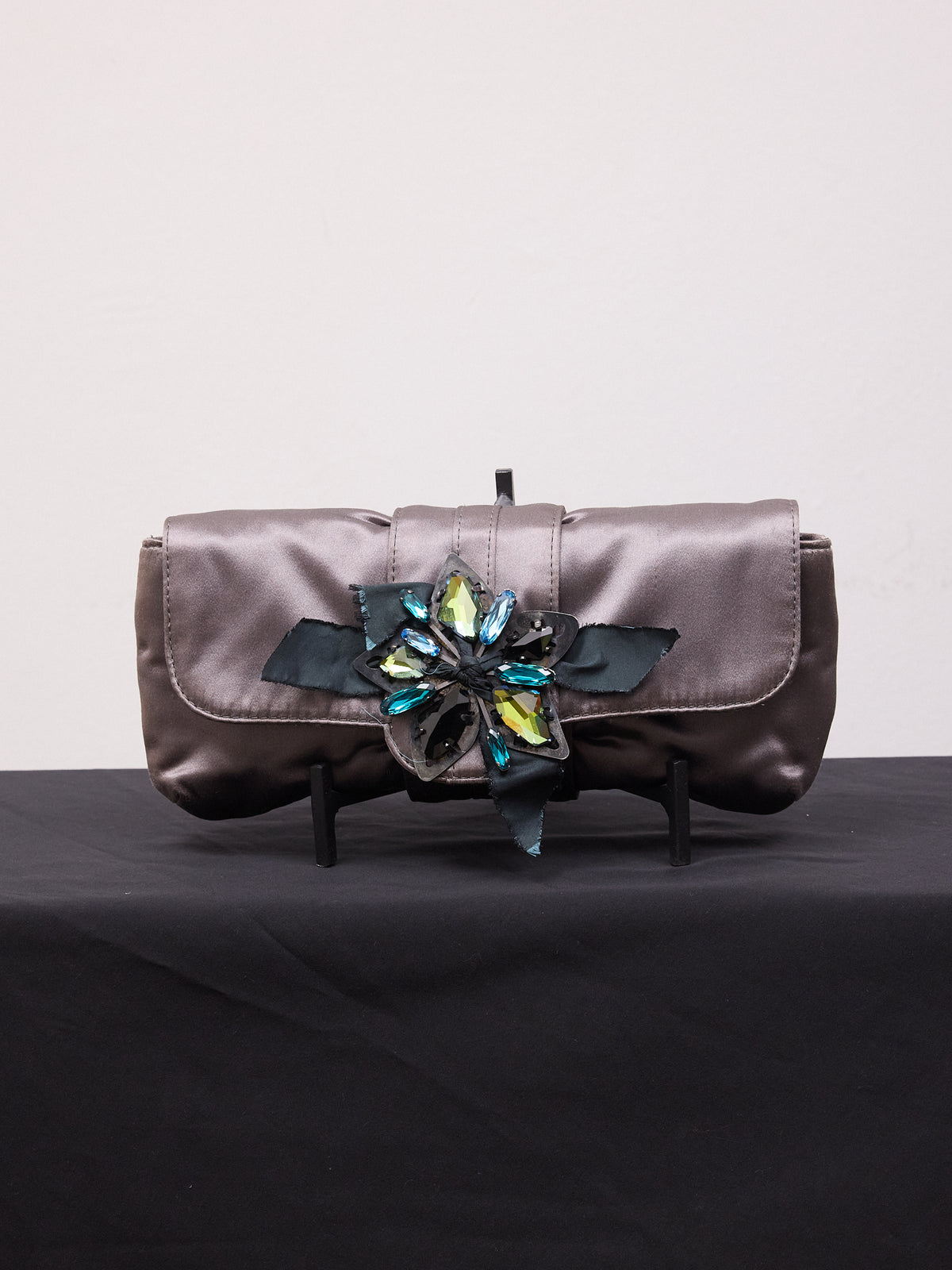 Lanvin Silk Clutch Bag with Jewels in Grey