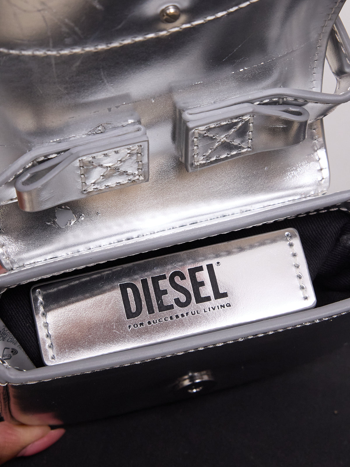 Diesel 1DR XS Iconic Mini Bag in Metallic Silver