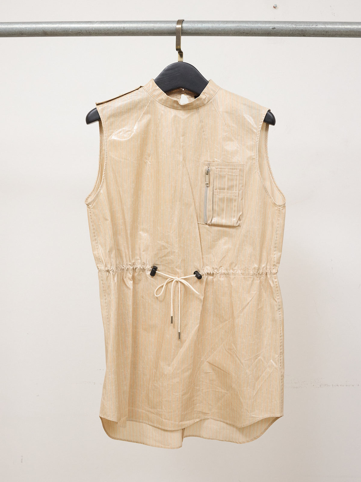 Christian Dada Pinstripe Coated Sleeveless Top in Nude