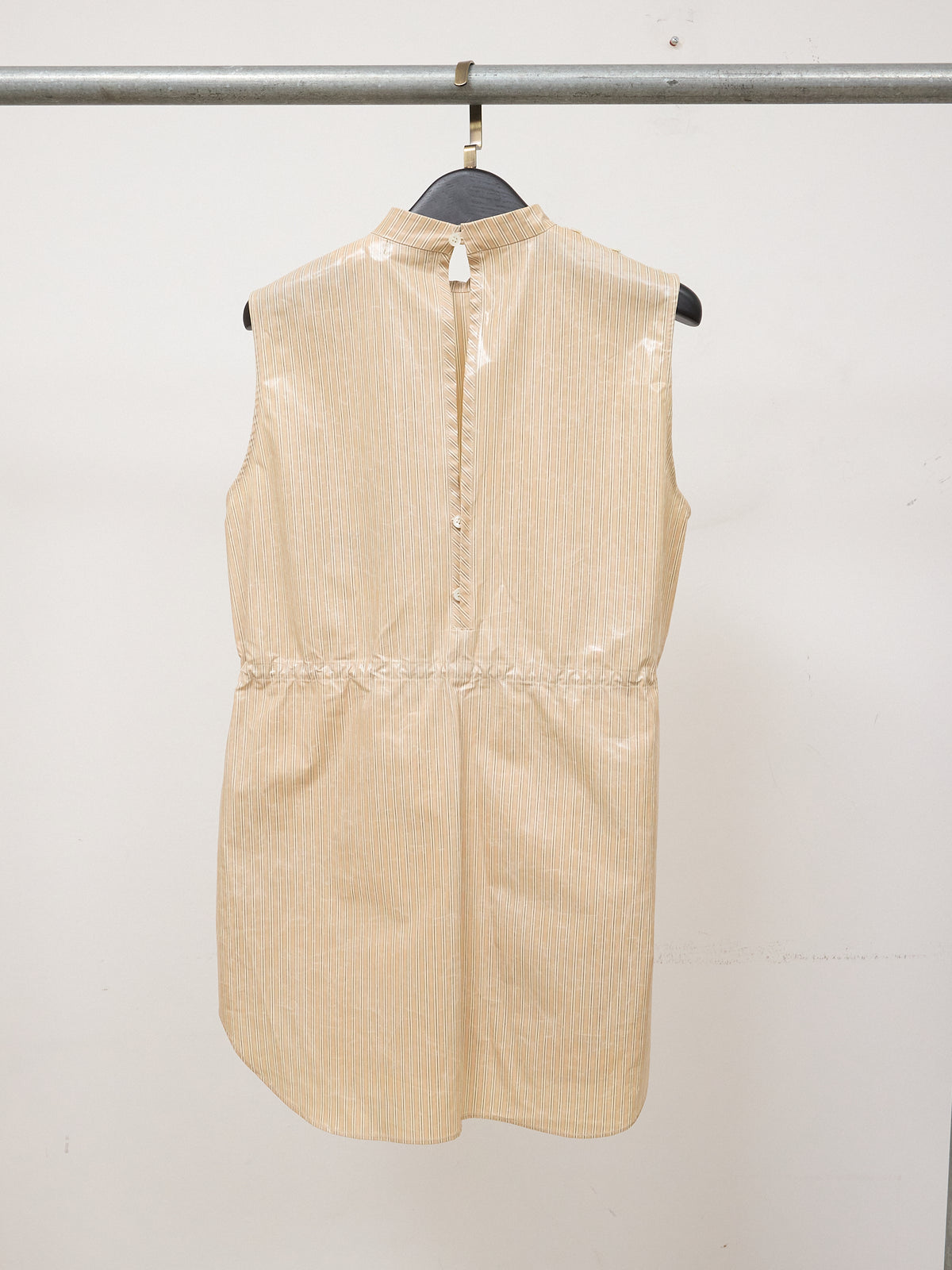 Christian Dada Pinstripe Coated Sleeveless Top in Nude