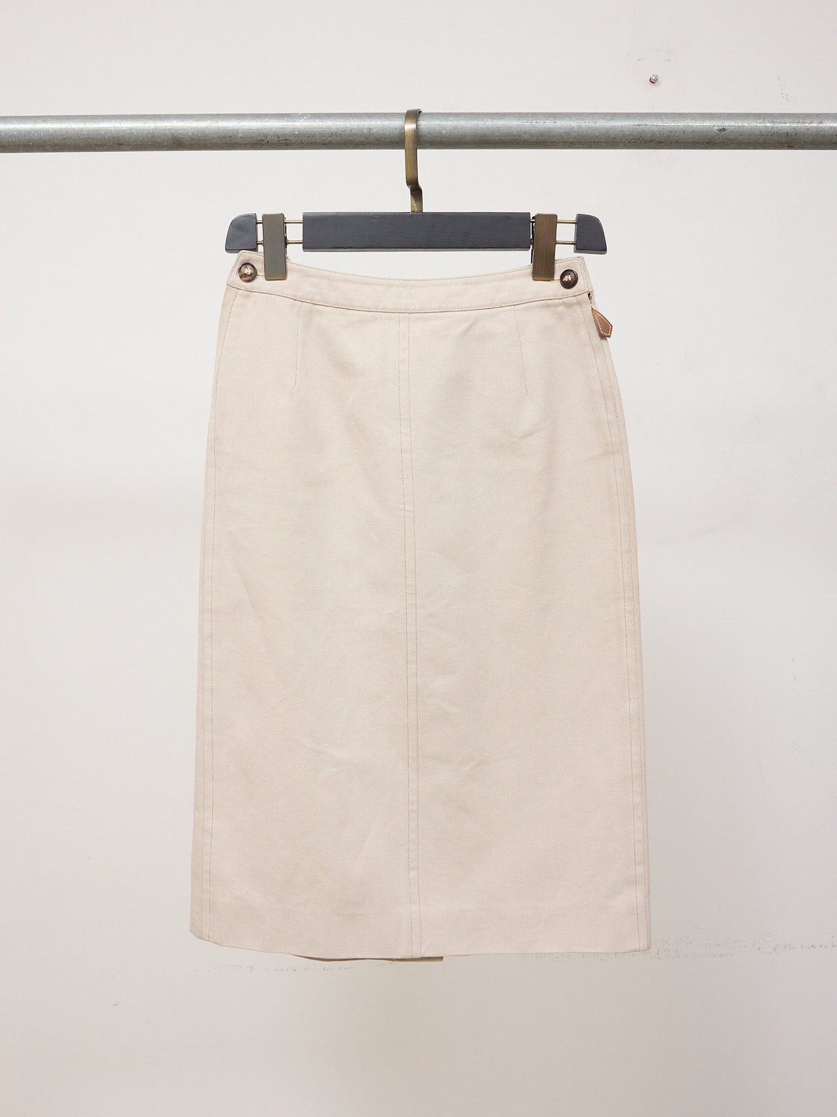 Hermes Ivory Cotton Knee Length Straight Pencil Skirt