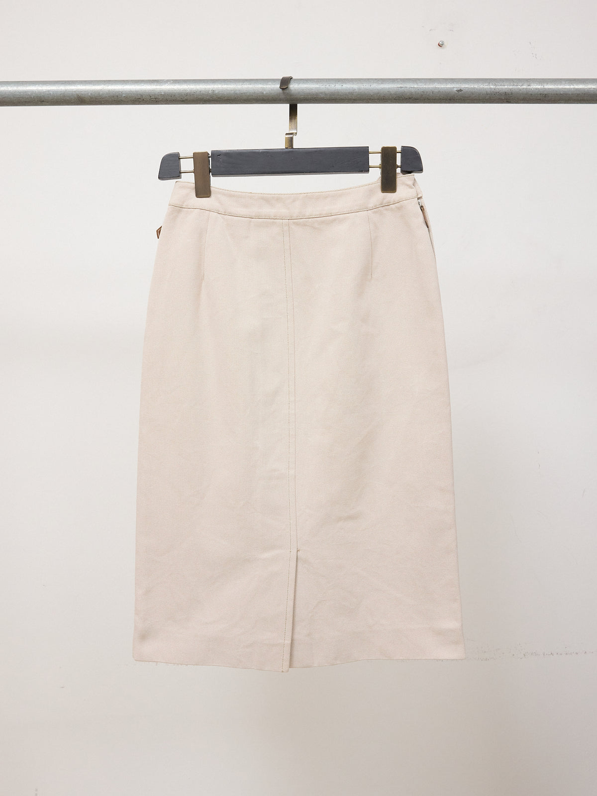Hermes Ivory Cotton Knee Length Straight Pencil Skirt
