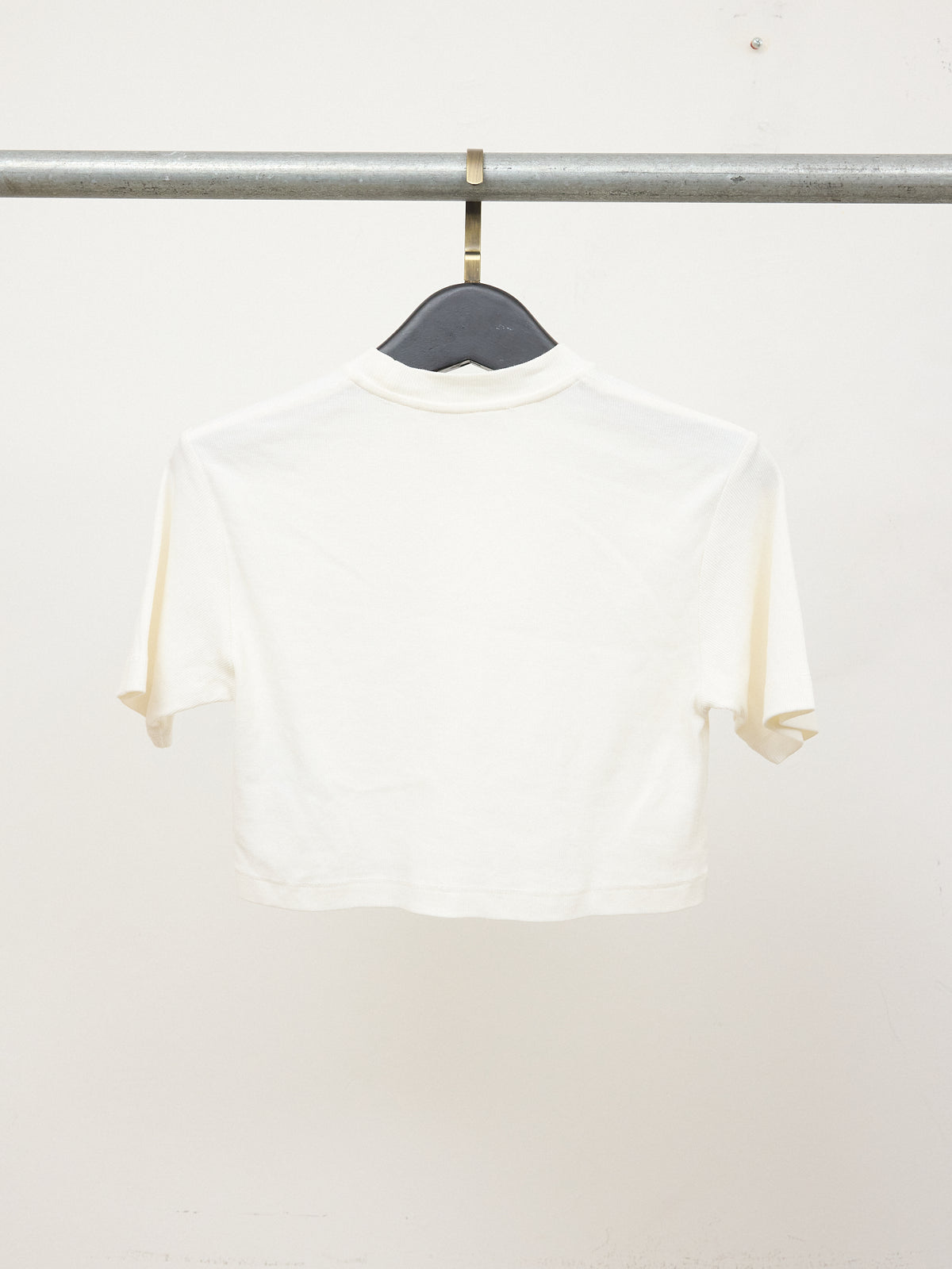 Off White Cotton Ribbed Cropped T-Shirt