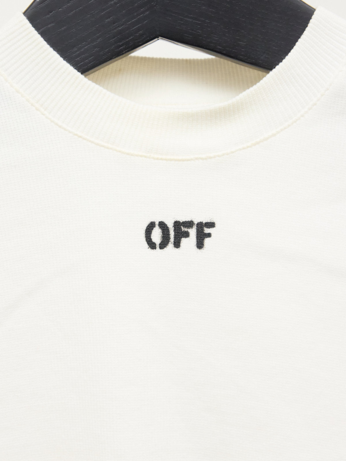 Off White Cotton Ribbed Cropped T-Shirt