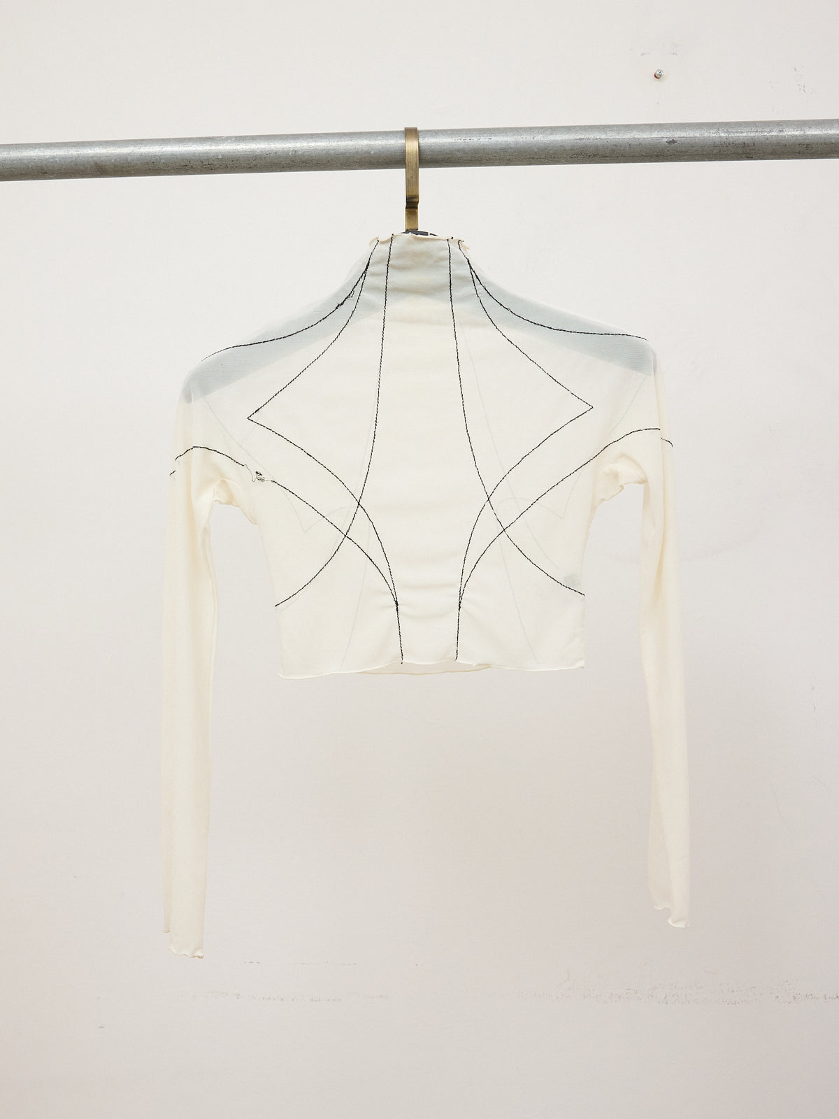 Hyein Seo Mesh Off-white Black Line Top