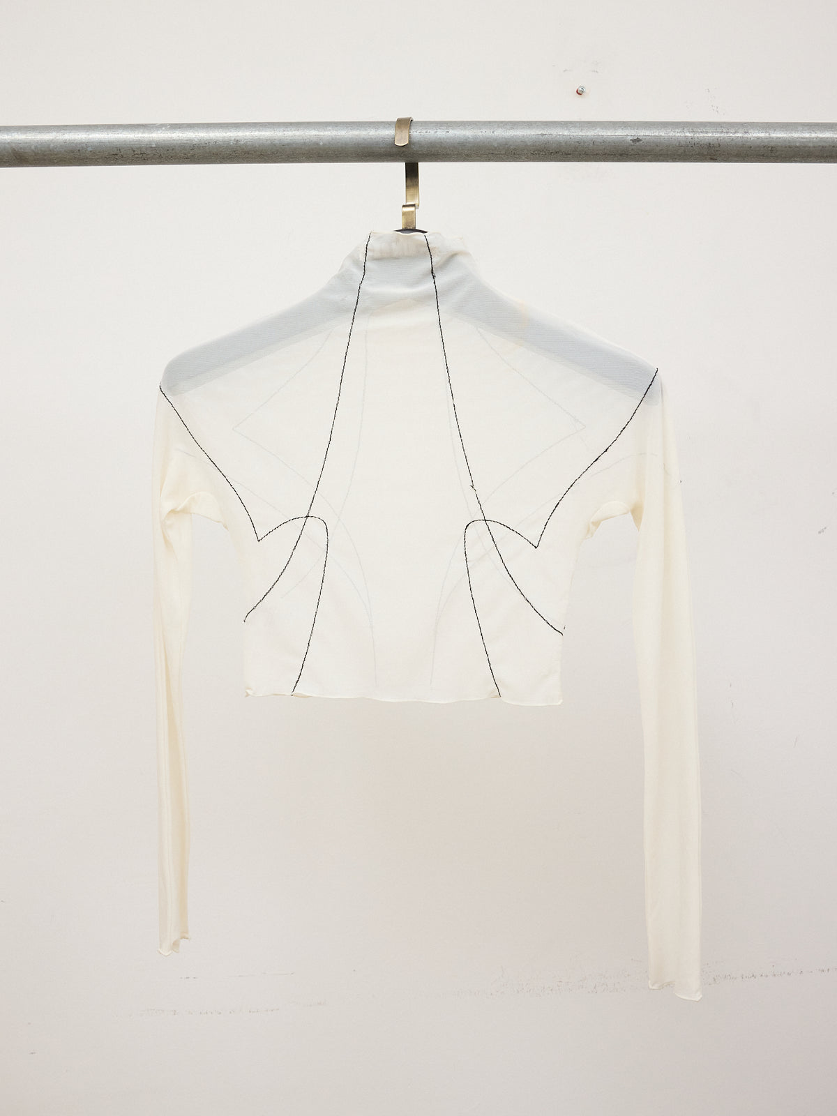 Hyein Seo Mesh Off-white Black Line Top