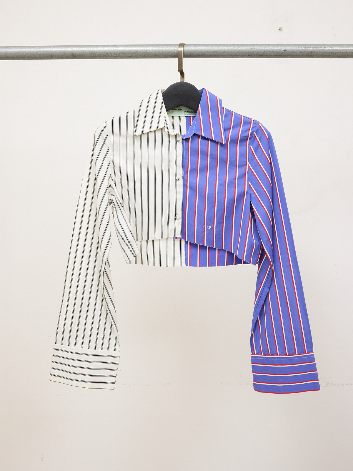 Off-White Deconstructed Cropped Blue and White Striped Shirt