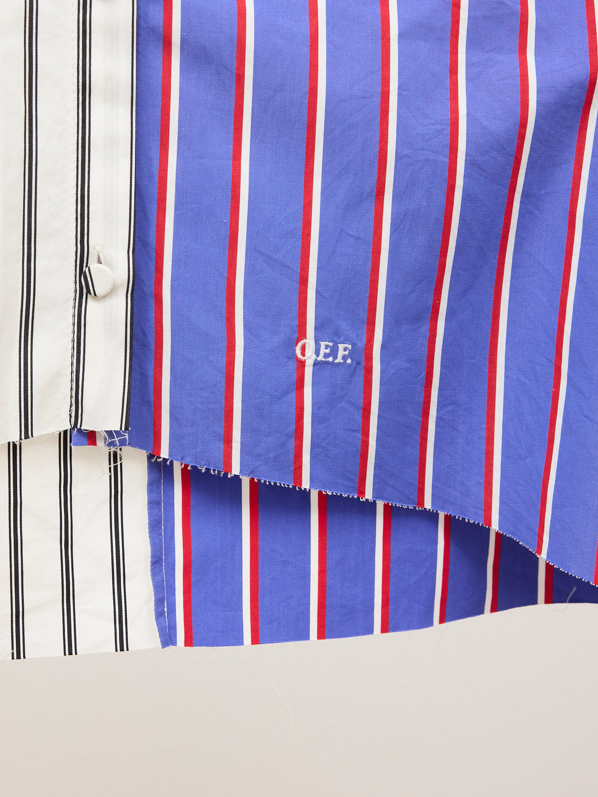 Off-White Deconstructed Cropped Blue and White Striped Shirt