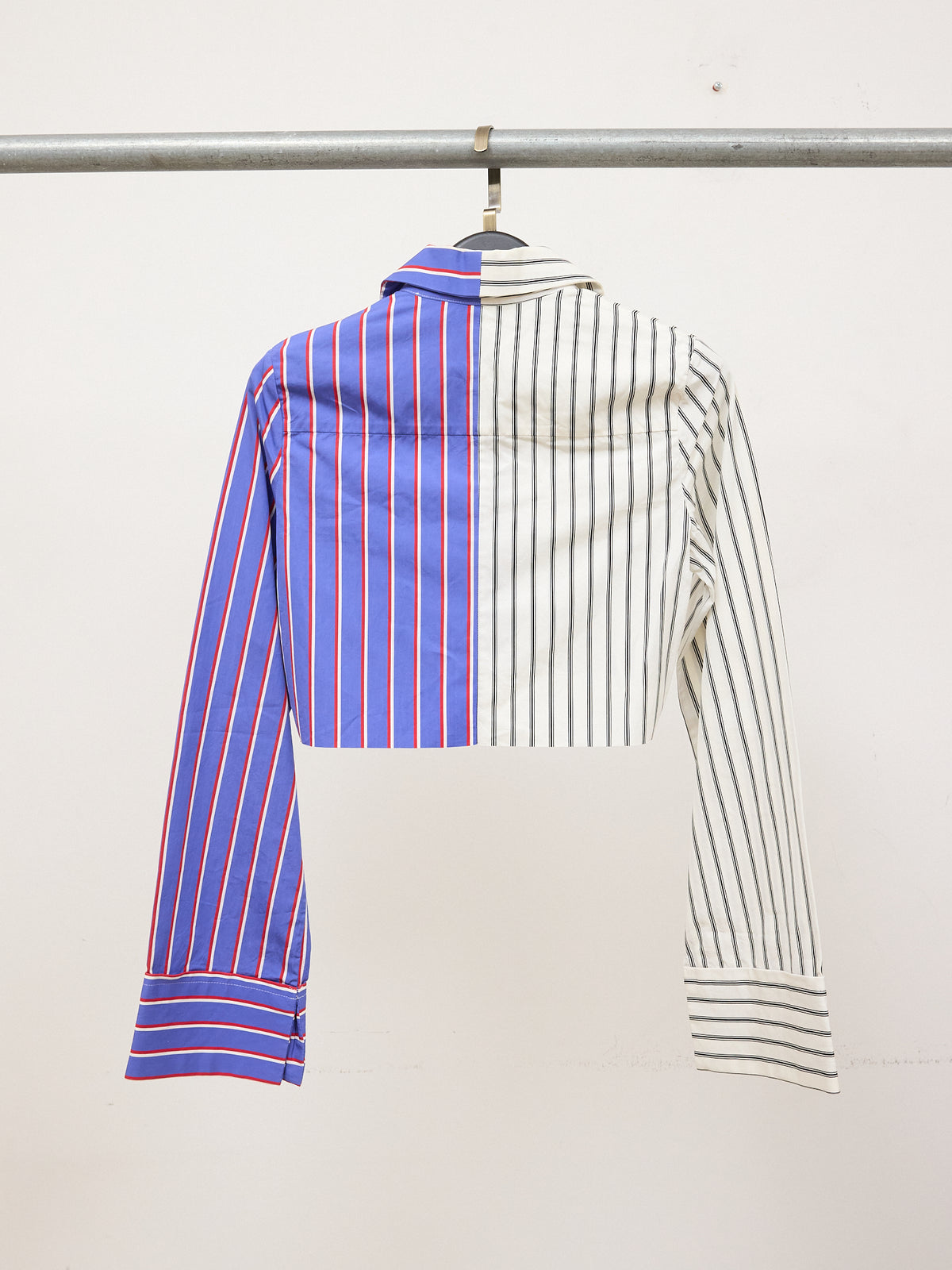 Off-White Deconstructed Cropped Blue and White Striped Shirt