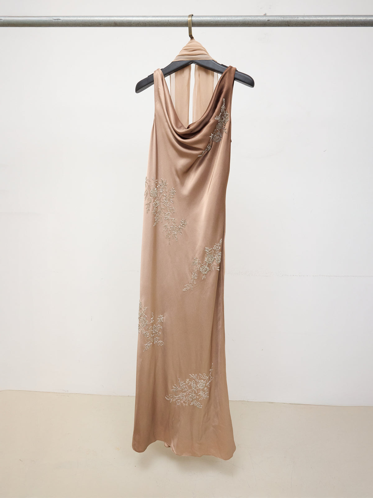 Bob Mackie BZar Taupe Beaded Evening Gown Dress w/ Shawl