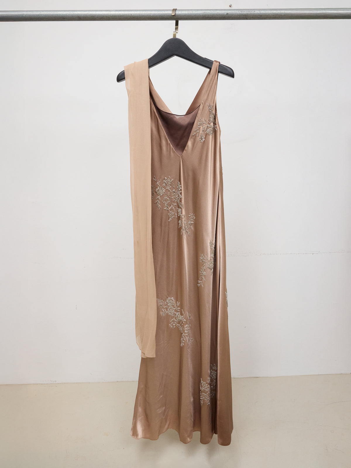 Bob Mackie BZar Taupe Beaded Evening Gown Dress w/ Shawl